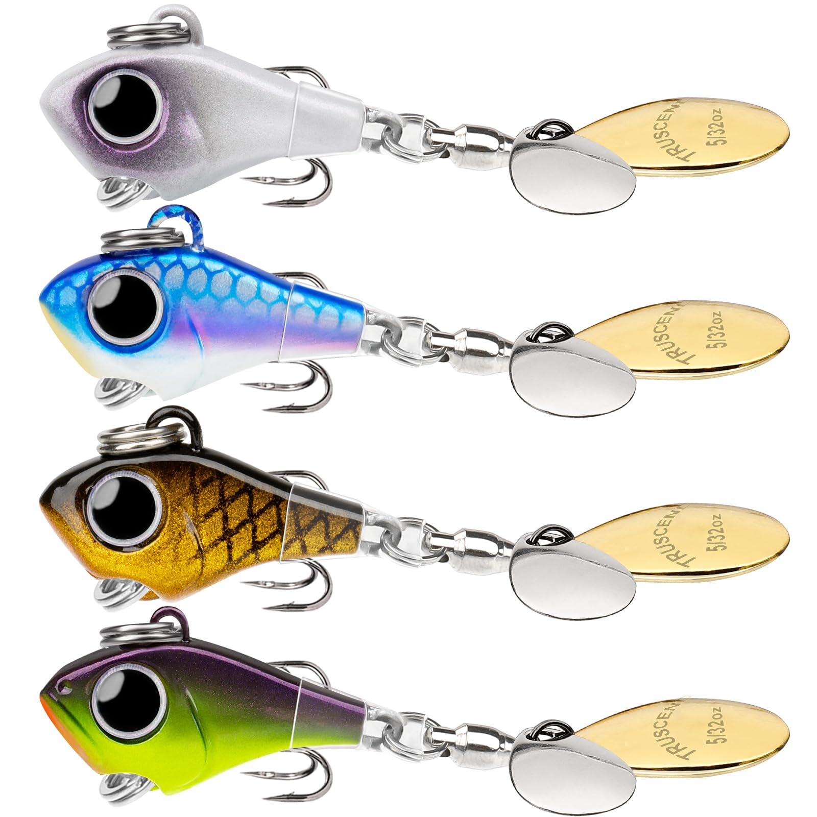 TRUSCEND Vibespinner Easy Catch Fishing Lures with BKK Hooks, Tail Spinner Baits with 4 Actions, Vibrating Swimming Flashing & Jigging for More Bites, Spoon Lures for Bass Trout Pike Perch Crappie
