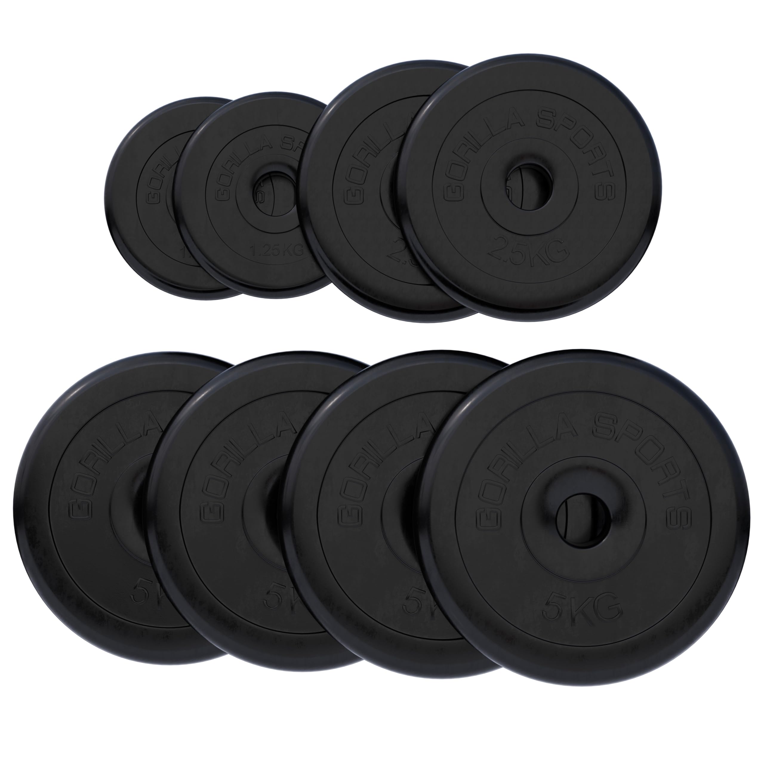 Gorilla Sports® Disques de Poids - Individuel/Ensemble, 1,25kg, 2kg, 2,5kg, 5kg, 10kg, 15kg, 20kg, 25kg, 27,5kg, 30kg, Ø 30/31mm, Noir - Disques d'Haltères, pour Musculation, Fitness, Domicile, Gym