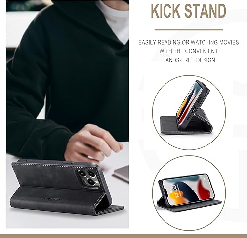 Miniatura 4 de SINIANL Funda de piel tipo cartera para iPhone 13 Pro Max, funda plegable con soporte magnético, ranura para tarjetas, funda protectora para iPhone