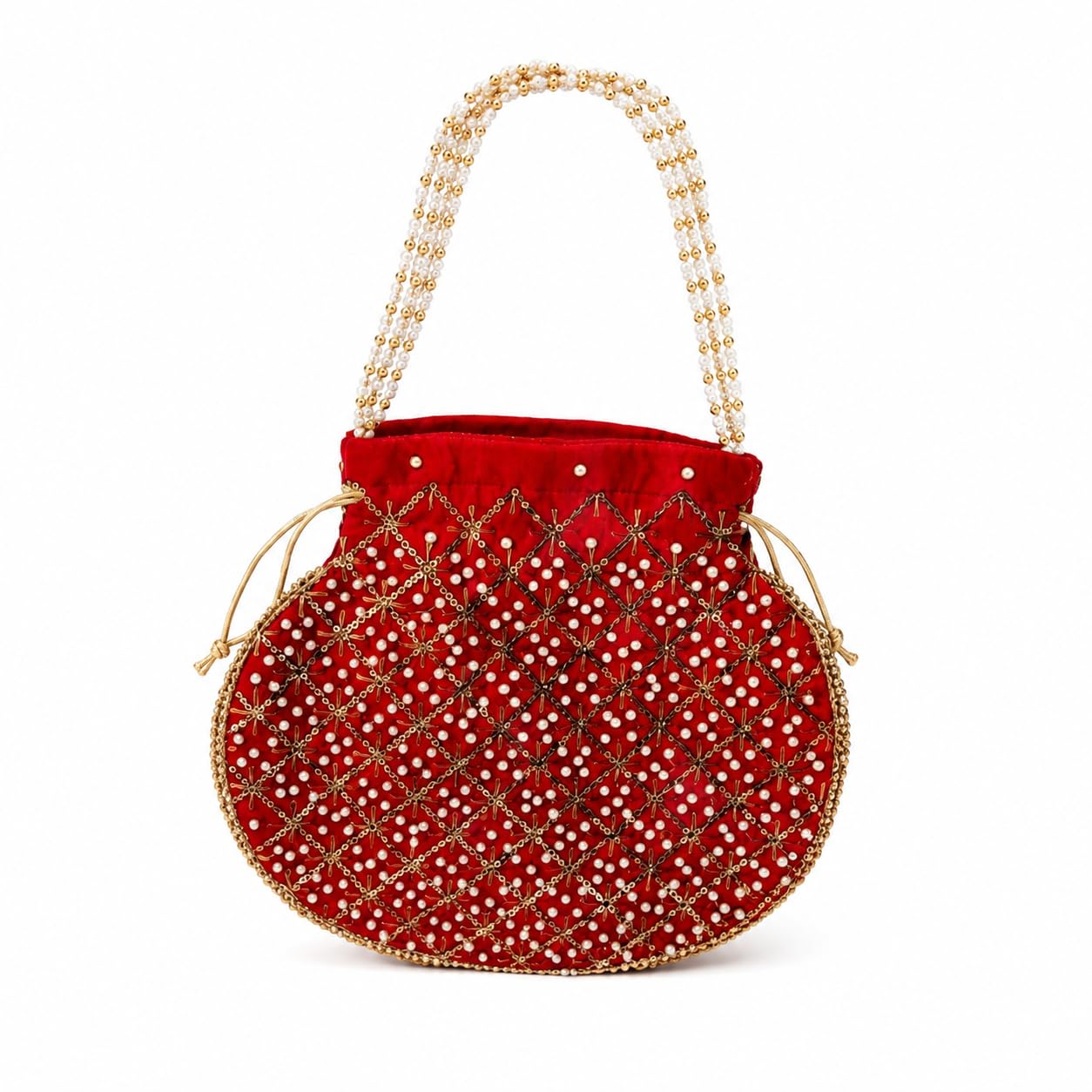 Hand Embroidered Pearl Work Potli Purse/Ethnic Bridal Wedding Clutch for Women & Girls/Festive Party Traditional Handbag - Colour may vary-image-46