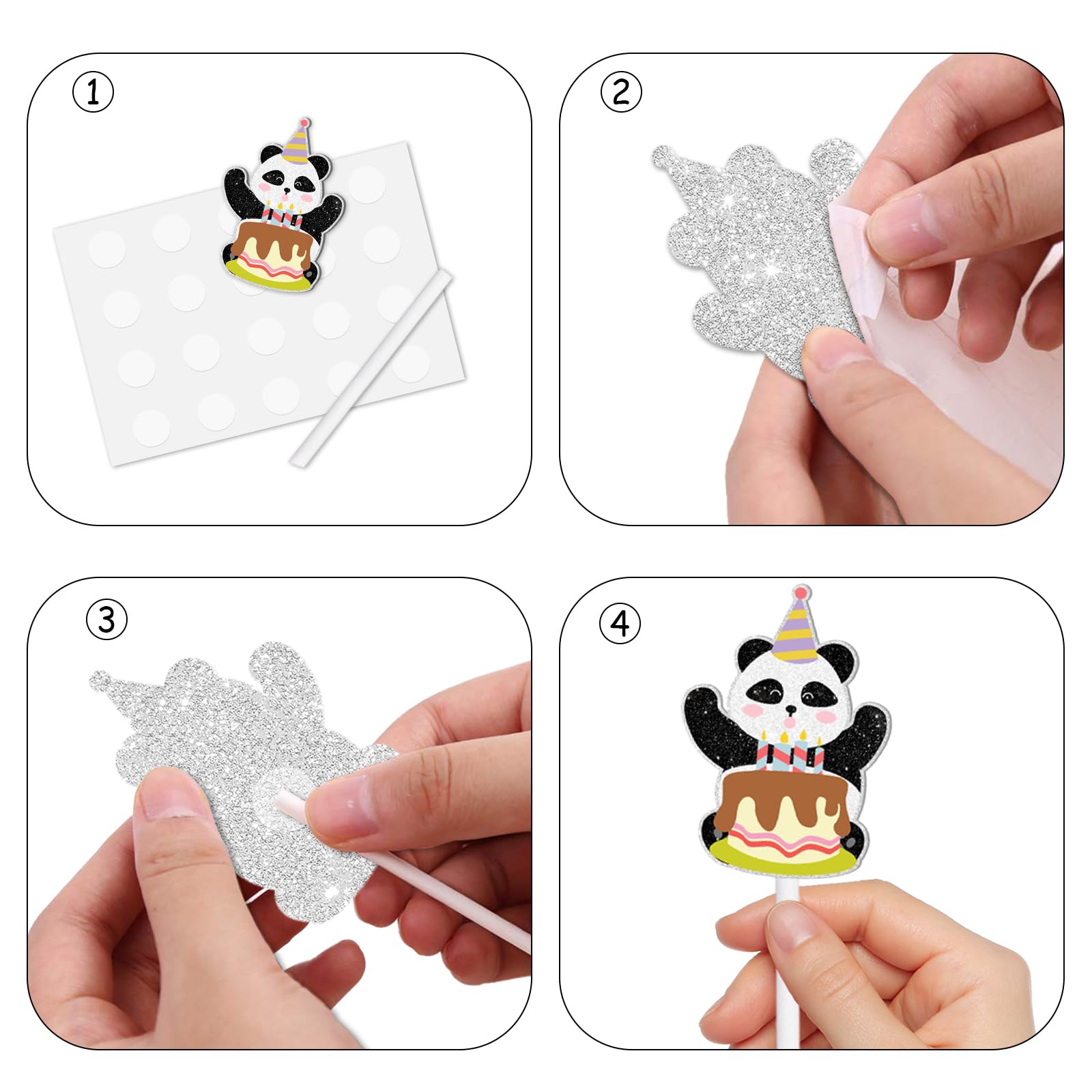 18pcs Dessert Cupcake Topper Animal Panda Theme Decor Supplies Baby Shower Boys Girls Happy Birthday Party Decorations Black White Glitter