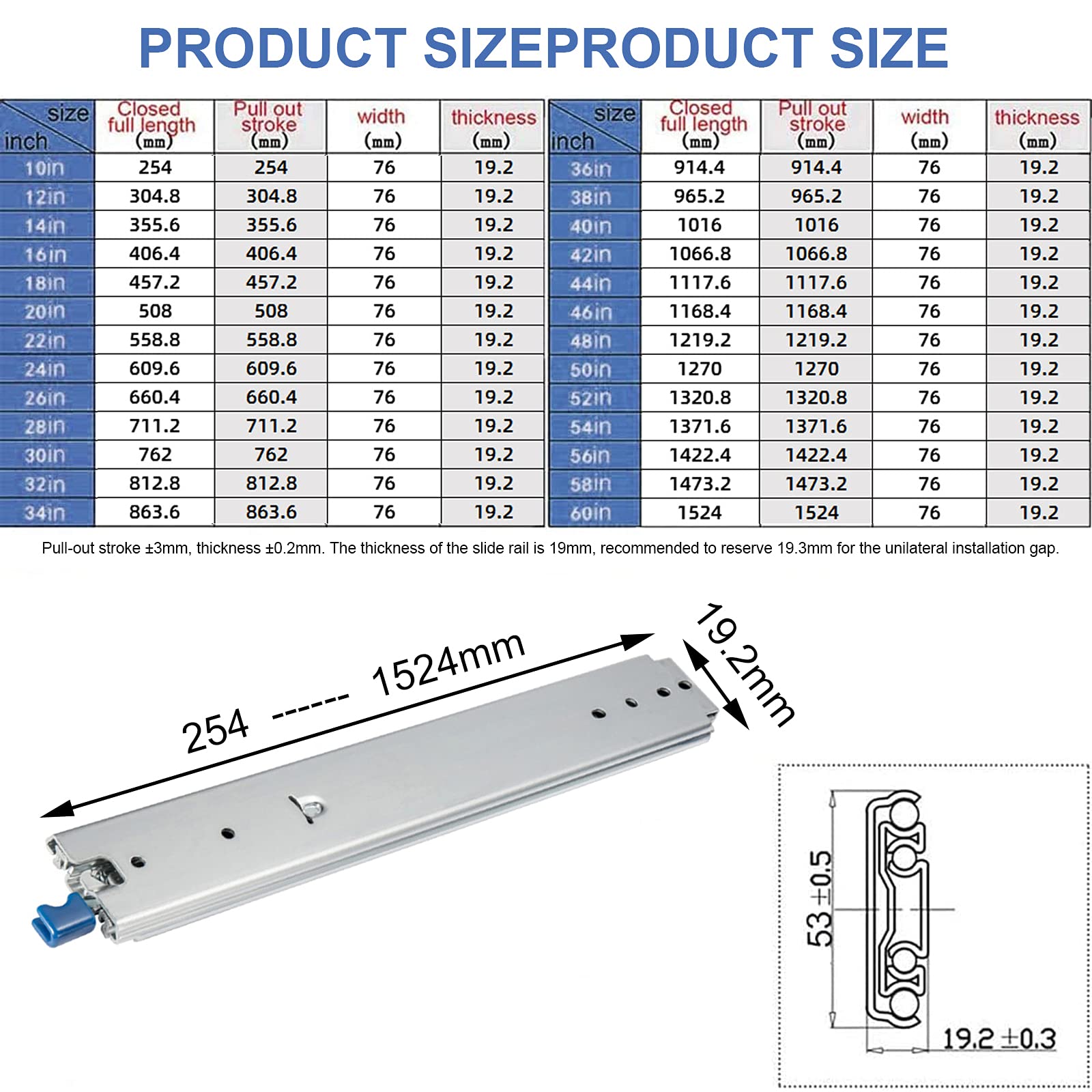 Guías telescópicas Correderas para cajones de extensión completa Correderas, Correderas para cajones resistentes con cerradura Capacidad de carga de 220 kg, 1 par, 14 pulgadas (355,6 mm) (32 pulgadas