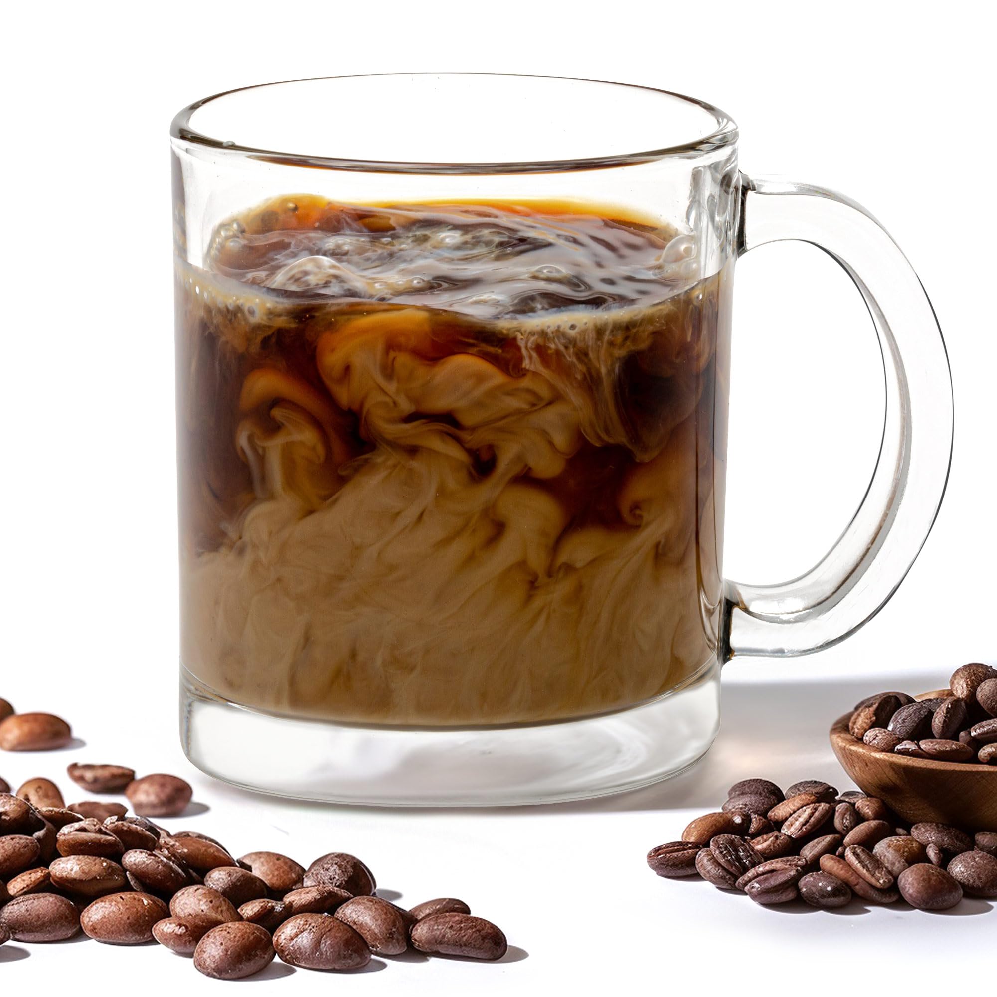 Vikko Taza de café transparente, tazas de café de vidrio transparente de 10.5 onzas, taza de vidrio transparente para bebidas calientes, taza de vidrio de café, tazas transparentes para café con asas,