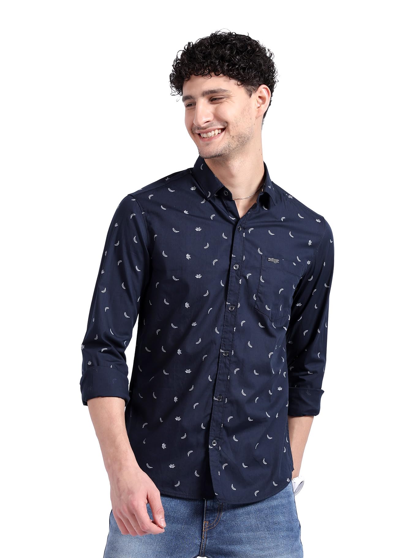The Indian Garage Co Adult Men's Checkered Slim Fit Shirt (0620-SH47-10_Navy_Blue L)