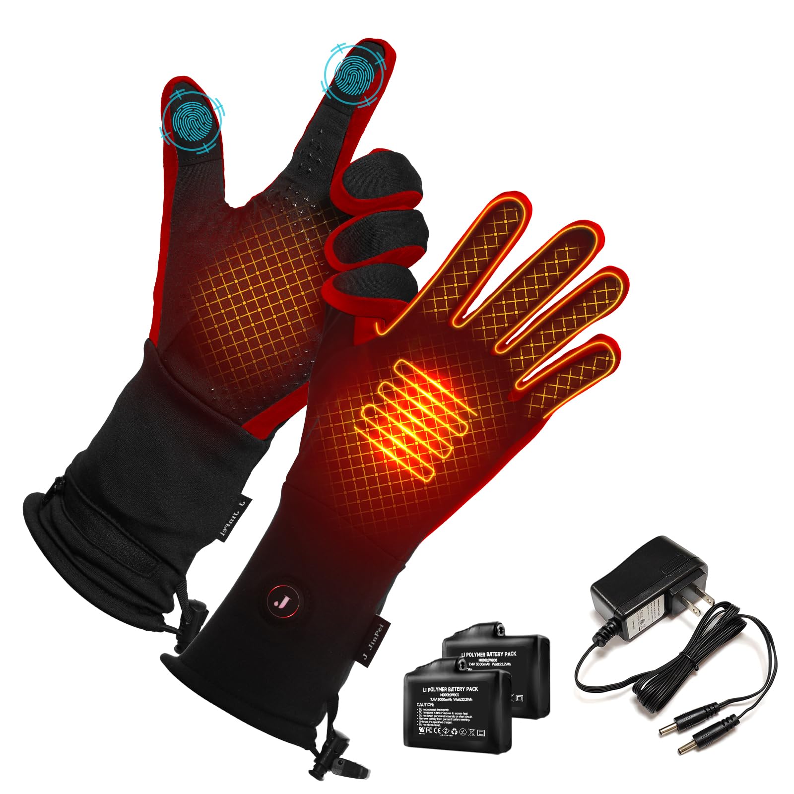 Heated Gloves Liners Men Women-Electric Rechargeable Thin Heated Work Gloves for Winter Sports Arthritis Raynaud Warm Gloves (Red, L)