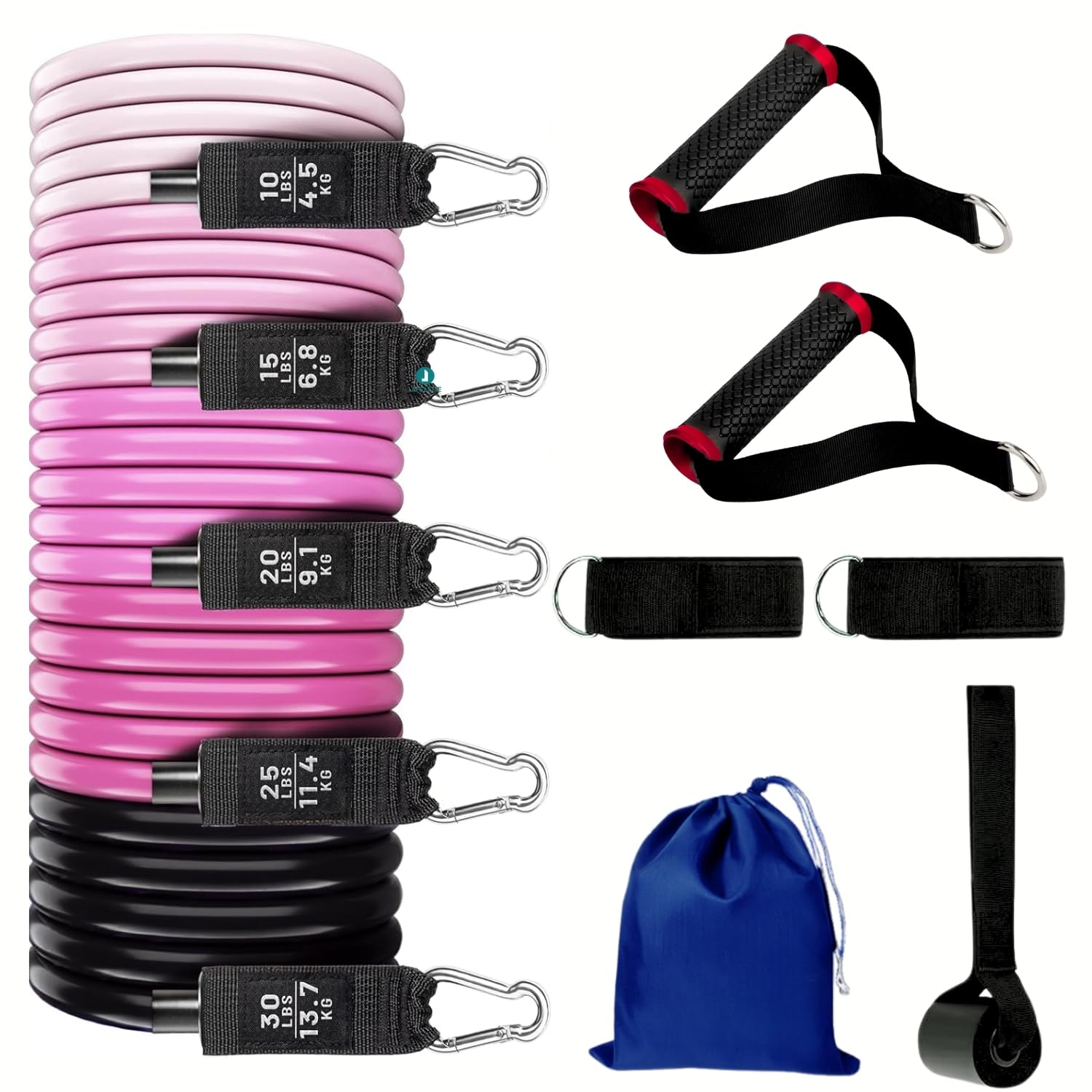 LAFILLETTE Natural Rubber Resistance Bands Set,Home Workouts, Muscle Training, Shape Body (Pink)
