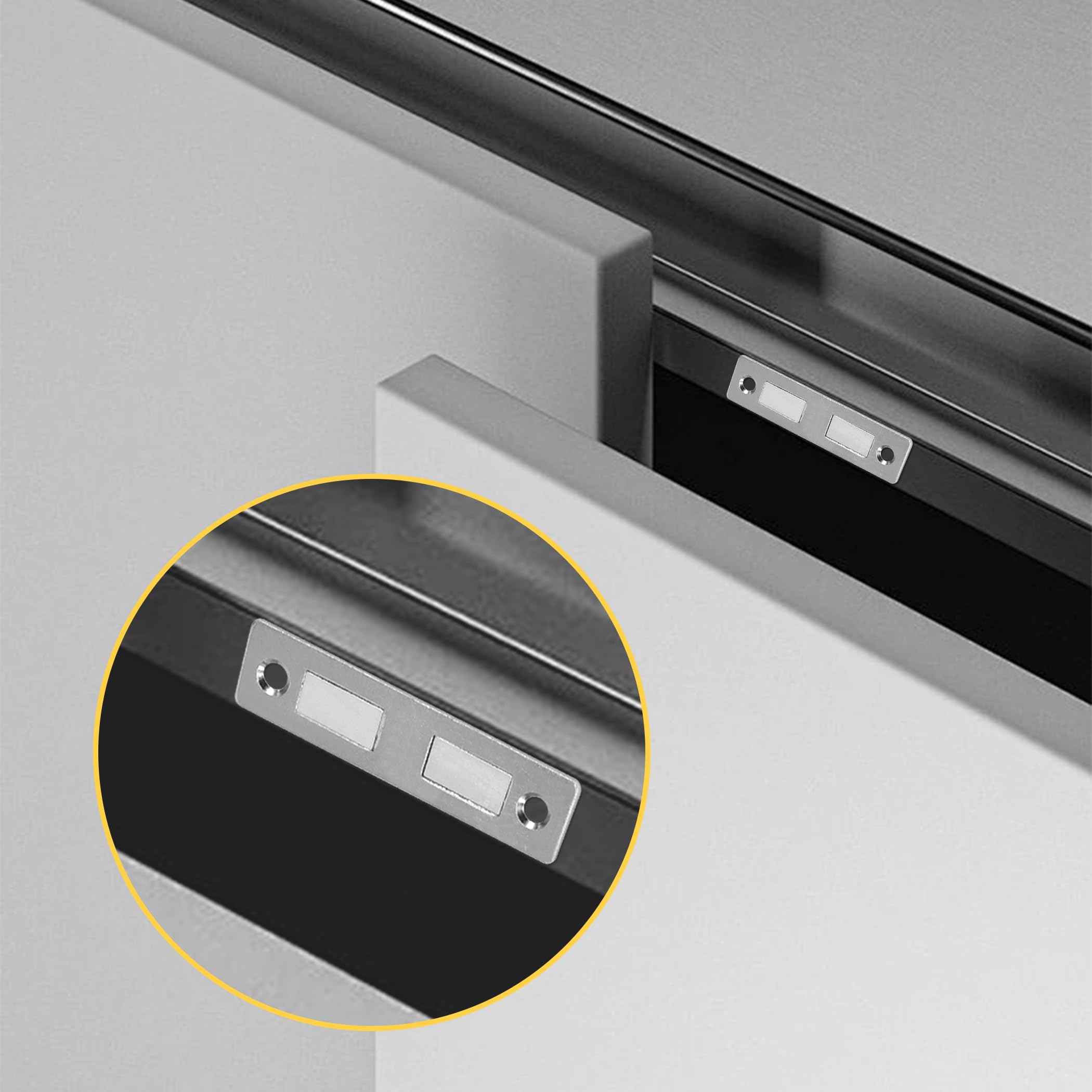 Schrank-Magnetschnäpper, 20 Stück, silberfarben, lang, ultradünn, magnetische Schranktürschnäpper, selbstklebende Schrankmagnete für Küche, Schublade, Schrank, Tür, Schrank, verdeckter