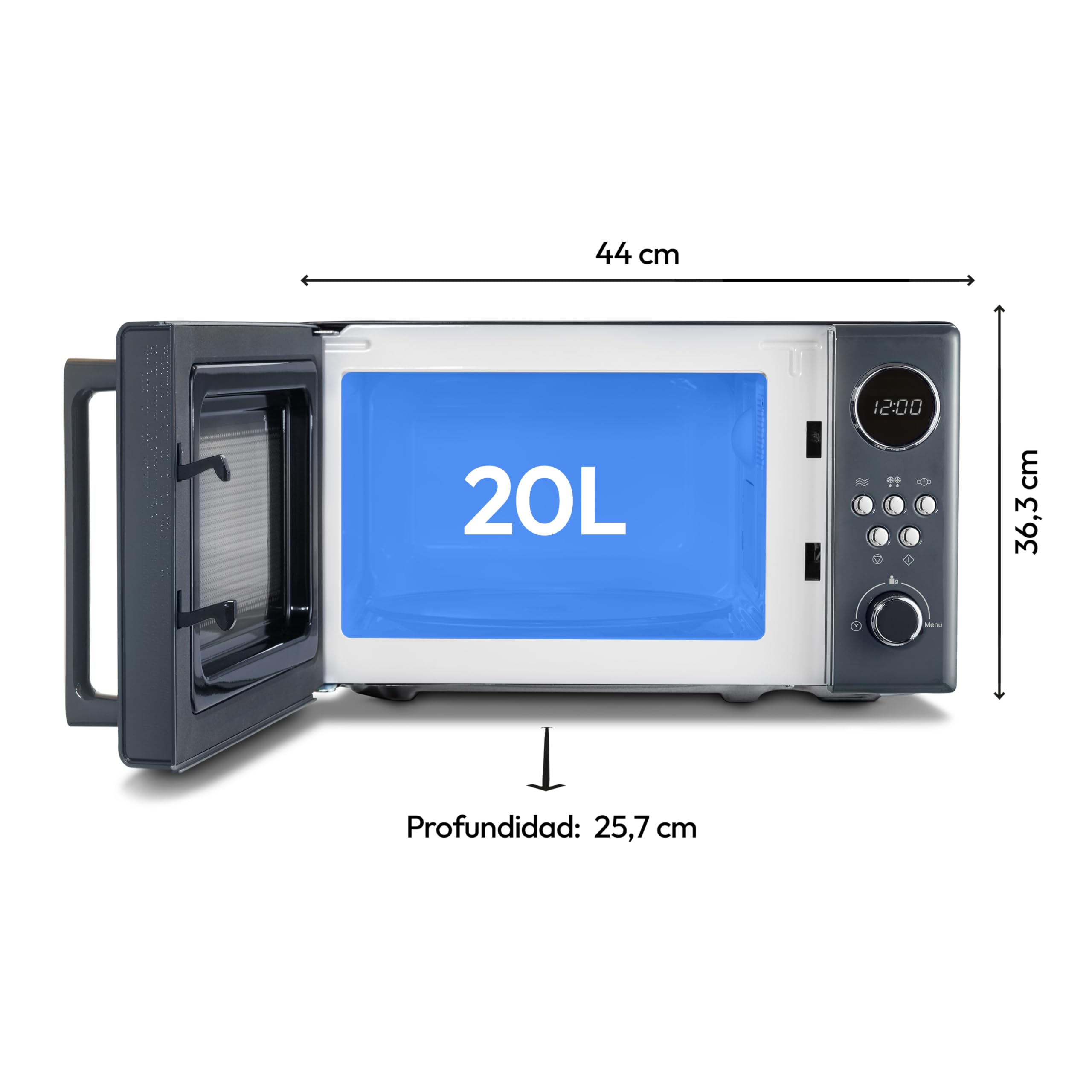 Microondas retro MEDION (20 litros, aprox. 800 vatios, 5 posiciones de microondas, 8 programas automáticos, pantalla digital, función de descongelación, compacto, MD15000) gris