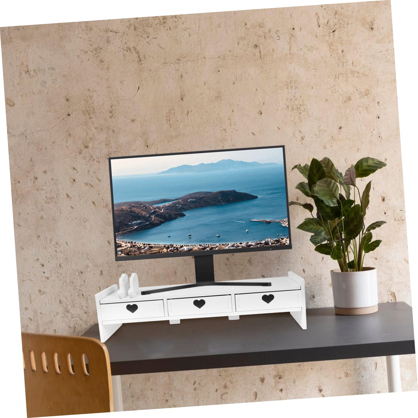 Biurko Organizacyjne Podstawka Pod Monitor z Szufladami Do Przechowywania Klawiatury i Akcesoriów Podwyższana Stojak Laptopa Minimalistyczny Biały Organizer Biurko Do