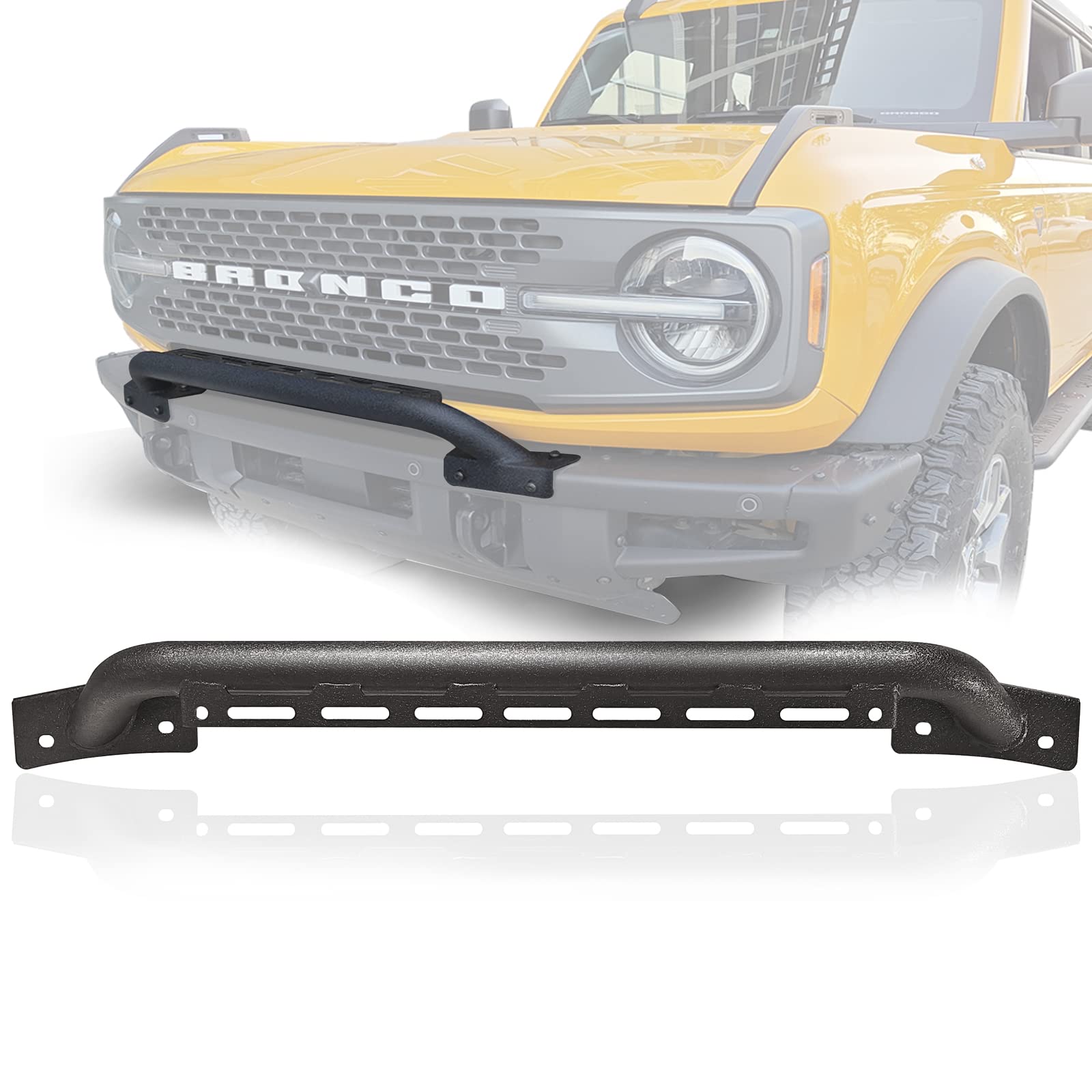 YZONA Bull Bar Grille Brush Guard with Light Bracket Compatible with 2021 2022 2023 Ford Bronco (fit Modular Steel Front Bumper ONLY), Off Road Front Bumper Rack Rock Push Bar (2/4 Door, Black)