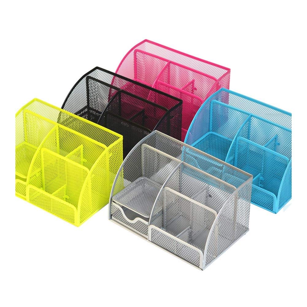 Boîte de rangement de papeterie de bureau Badge Holder tiroir de rangement de bureau Ruler école Fournitures de bureau grande capacité métal Combinaison Organisateur Crayon Pen (Color : 6)