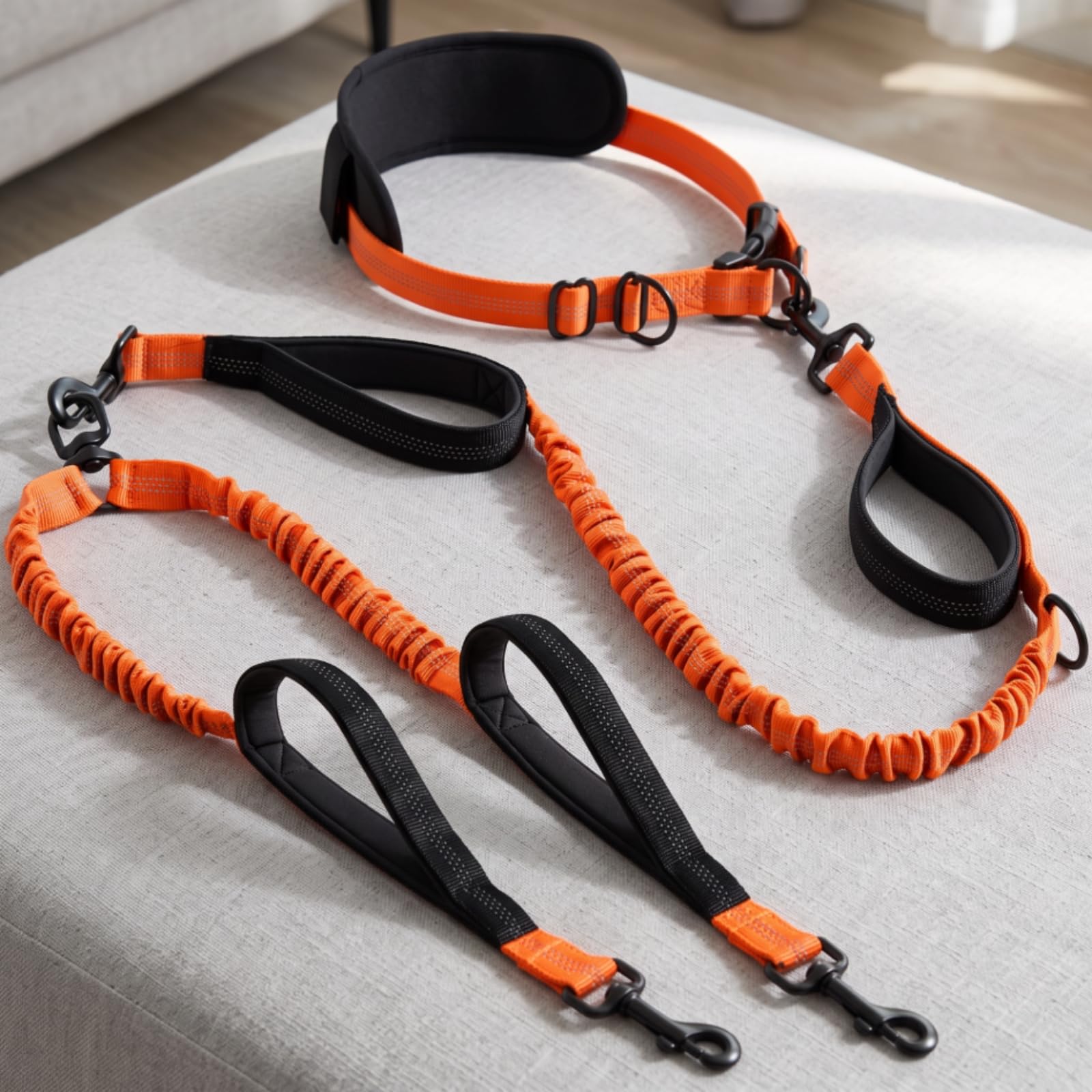 Guinzaglio a Doppia Testa per Cani Guinzaglio a Cintura per Mani Libere Guinzaglio con Assorbimento Degli Urti Guinzaglio con Doppia Presa in Nylon E, color to 2