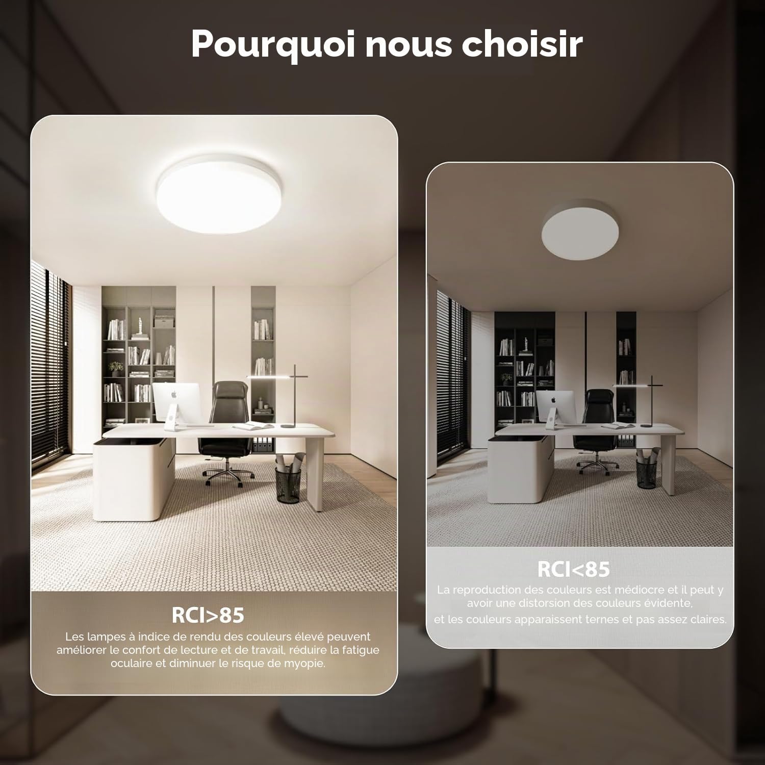 Plafonnier LED 48 W, plafonniers LED 4 800 lm 4000 K, P44 imperméable rond pour chambre à coucher, cuisine, salon, balcon, chambre Ø30 cm – 2 pièces