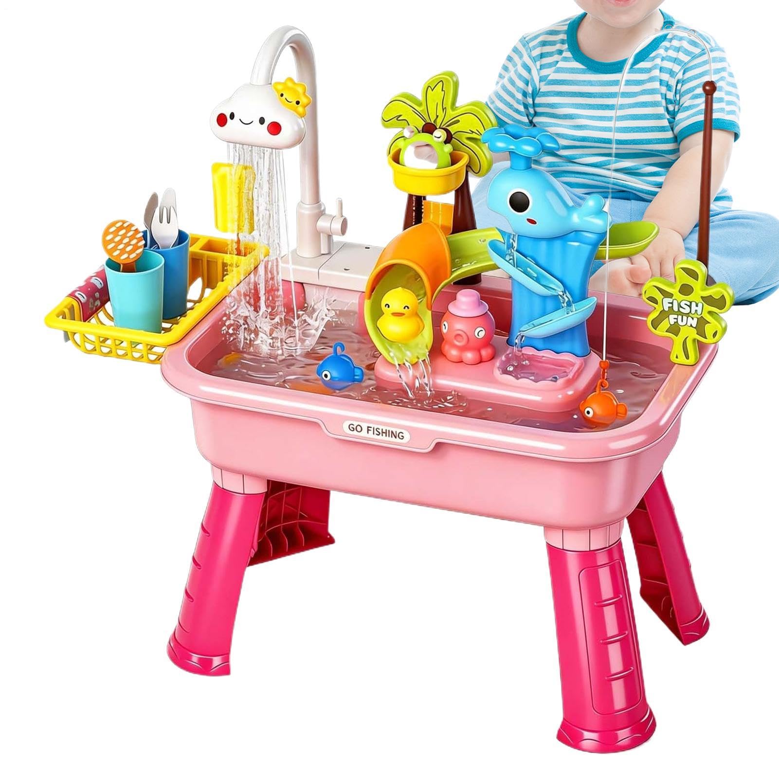 Play Sink With Running Water, Electric Funny Wahle Activity Table Faucet Slide, Pretend Fishing Toys, For Kids Aged 1-5 Role Play Daycare Preschool Nursery Backyard Kindergarten