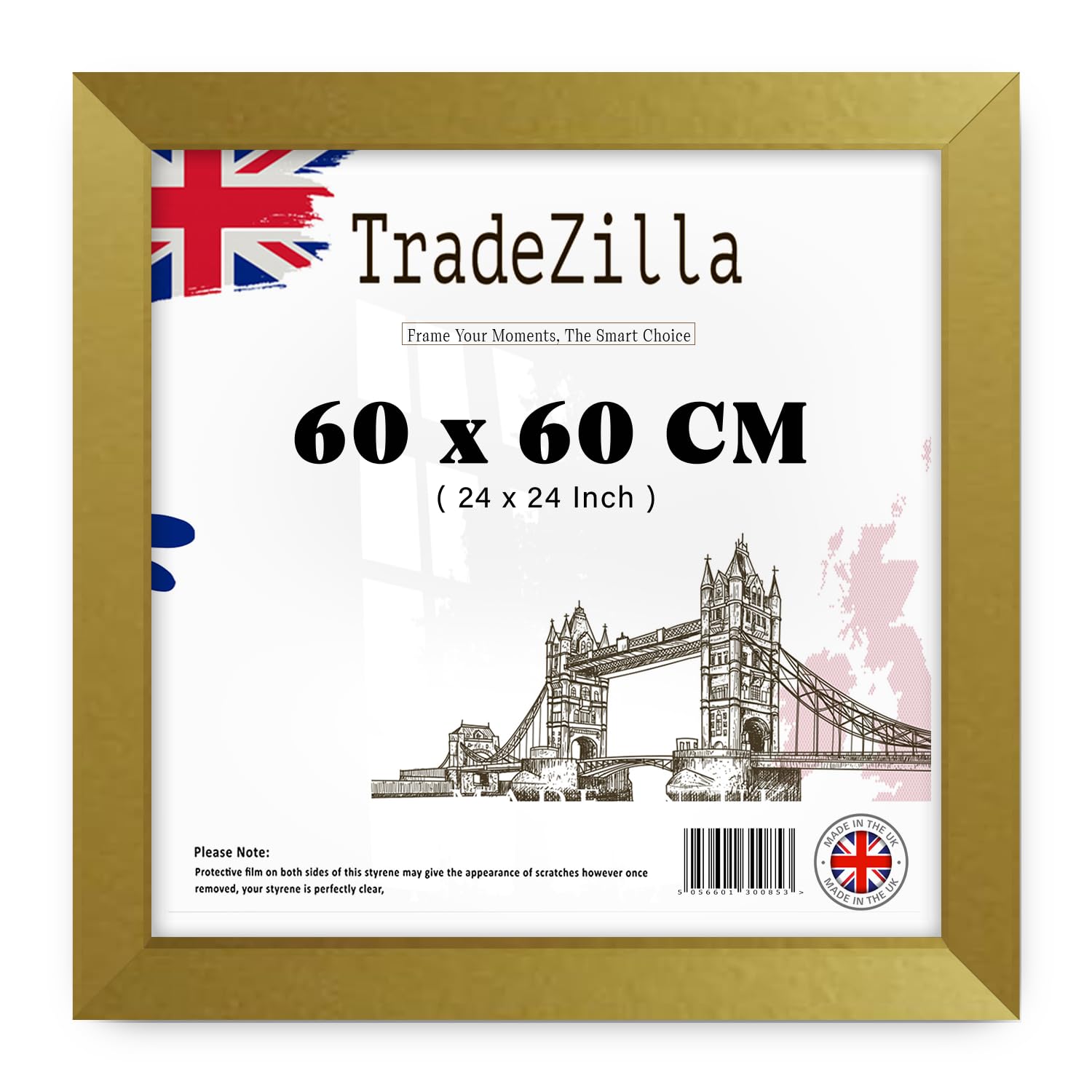 TradeZilla | MDF Poster Frame (60 x 60 CM) Eton Wood Finish Picture Frame for Home & Office, Stylish Wall Gallery Frame with Hanging Hooks for Easy Display [ Gold ]