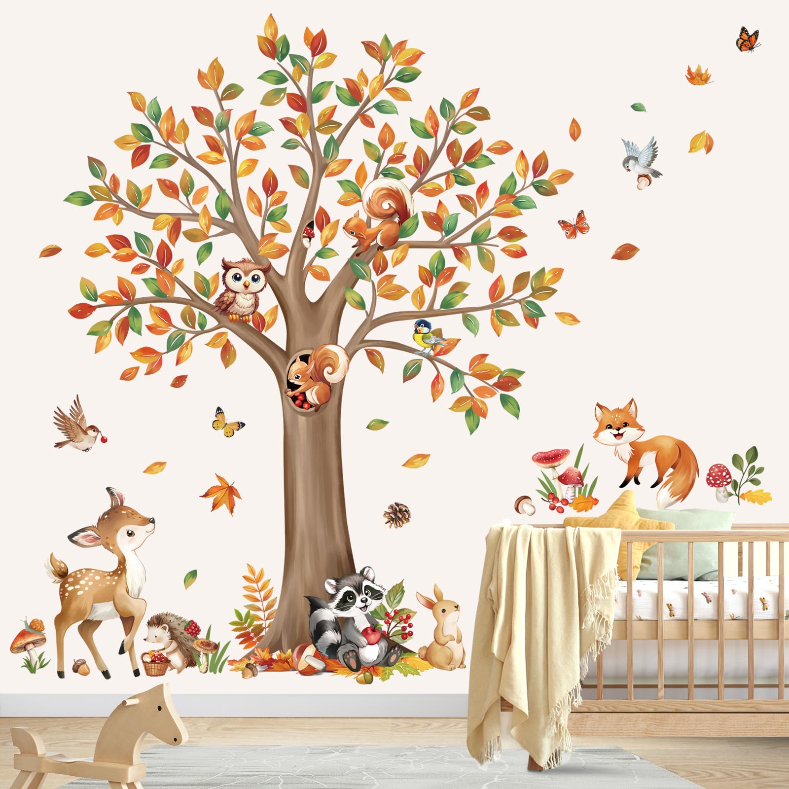 decalmile Stickers Muraux Grande Arbre Forêt Animaux Autocollant Mural Cerf Lapin Hiboux Décoration Murale Chambre Enfants Bébé Pépinière