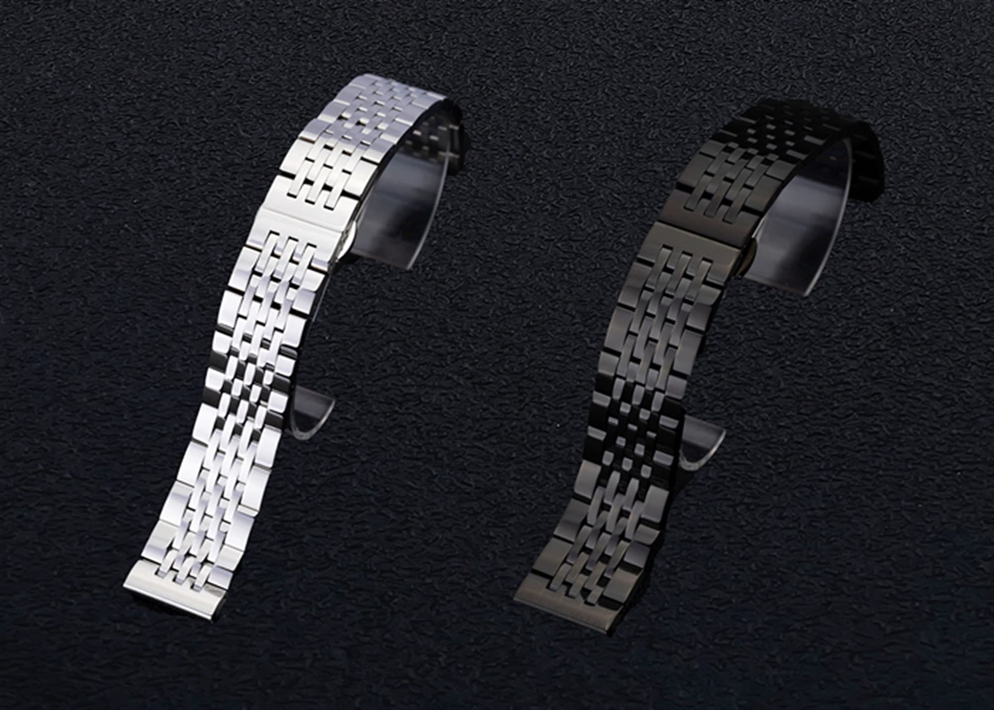 EKSED Bracelet De Montre Bracelet De Montre Bracelet en Acier Inoxydable Solide Sept Perles Boucle Papillon 12Mm14Mm16Mm18Mm19Mm20Mm22Mm24Mm /20Mm / Or Argent