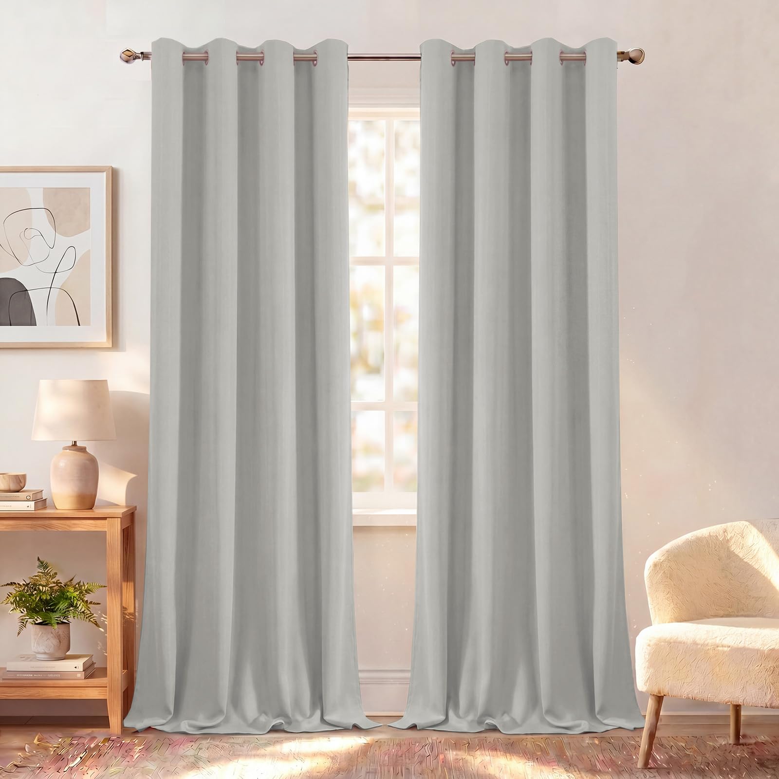 BellaHills Verdunklungsvorhänge Thermovorhang Wohnzimmer Graubeige H245xB140cm 2er Set Gardinen Blickdicht Kälteschutz Wärmeisolierend Ösenschal Schlafzimmer Blackout Curtains for Living Room