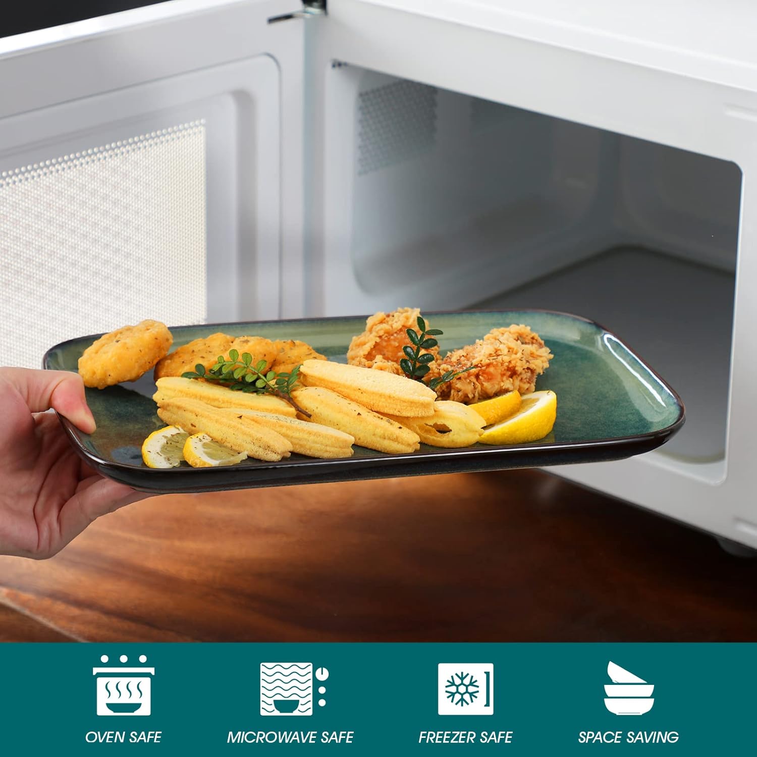 vancasso Stern Serving Platters Set of 4, 11 Inches Rectangular Ceramic Serving Plates, Green Serving Trays for Entertaining - Image 4