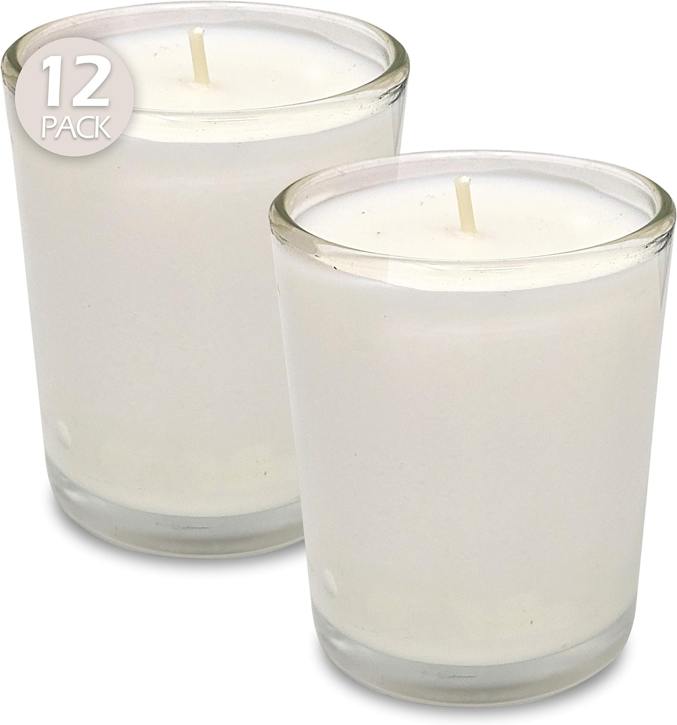 Hyoola White Votive Candles in Glass - Pack of 12 Votive Candle - 24 Hour Burn Time - Unscented Votive Candles - Glass Votives