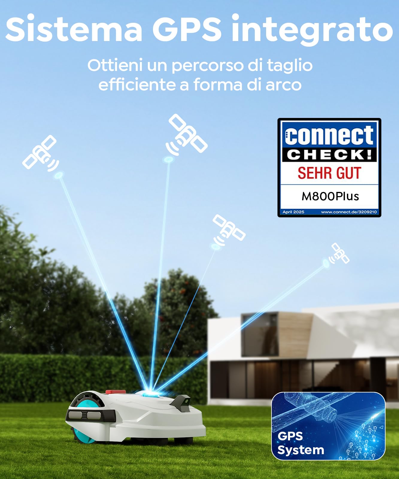 YARDCARE M800Plus Robot Tagliaerba Senza Filo Perimetrale, 800 m², Posizionamento GPS + Visione AI, Robot Tosaerba, Modalità di Taglio a U, Rilevamento di 150 Ostacoli, Ricarica Automatica, App