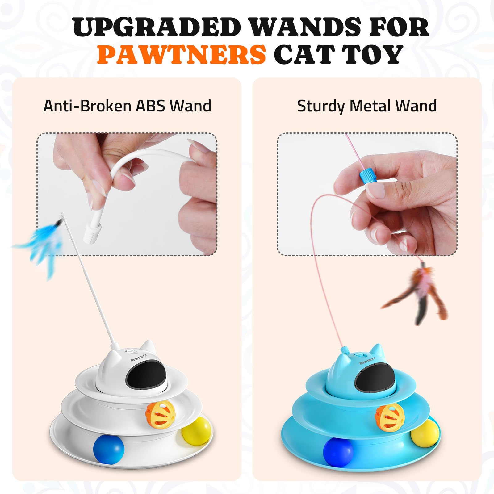 Pawtners 10 Pack Accessories Replacements 5 in 1 Hide and Seek Cat Toy with Feathers, Metal Rods, Balls.