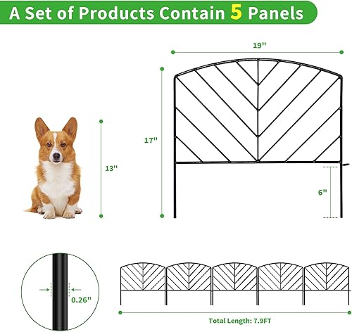 Miniatura 2 de SCENDOR Paquete de 5 vallas decorativas de 17 x 7.9 pies, valla de metal para jardín, a prueba de óxido, para exteriores, patio, cama de flores,