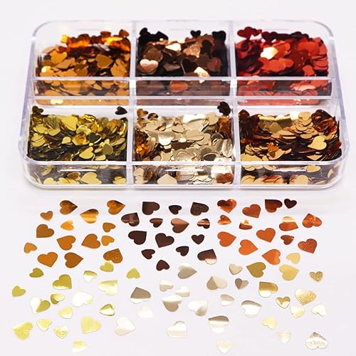 Miniatura 6 de 2 cajas de calcomanías holográficas de corazón para uñas, para el día de San Valentín, copos de purpurina brillantes, negro, rojo, dorado, plateado,