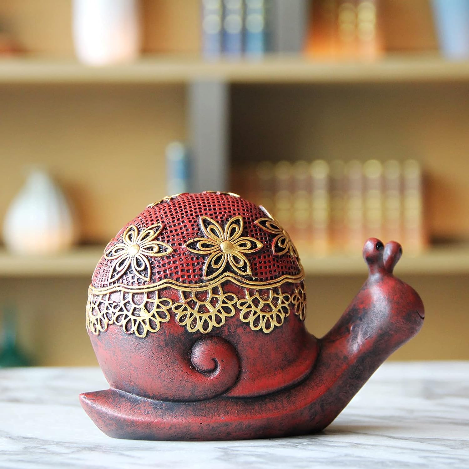 Snail Statues for Home Decor – Snail Figurines for Bedroom Bookshelf Living Room Office TV Stand Indoor Decorations,Snail Statue and Sculptures Tabletop Gift Home Decoration Antique red Color