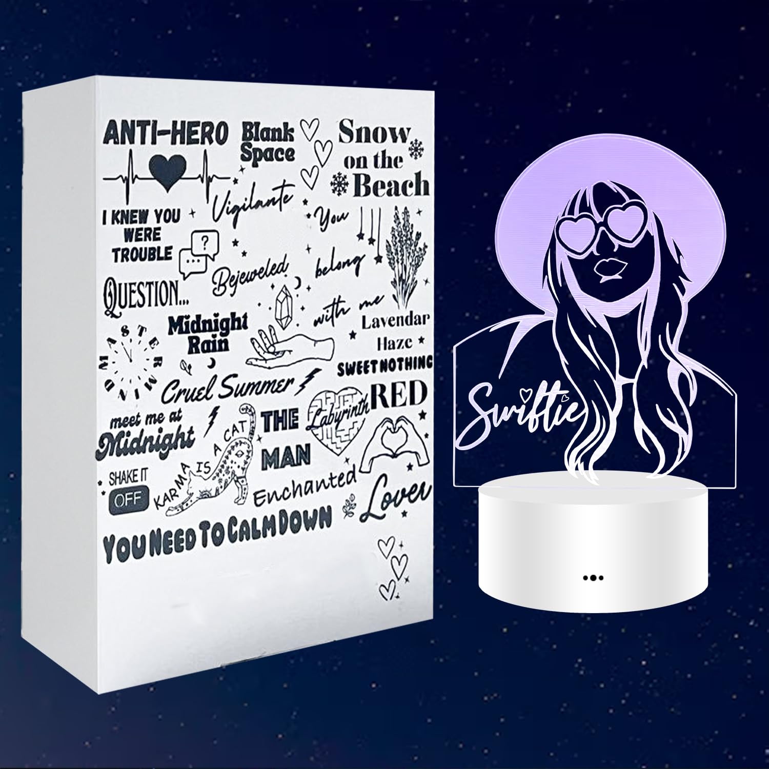 TS Night Light with USB Cable and Touch Sensor for Room Decor, Bedside, Nightstand-7 Colors, 2 Flash Modes with Gift Box for TS Fans, Small, White