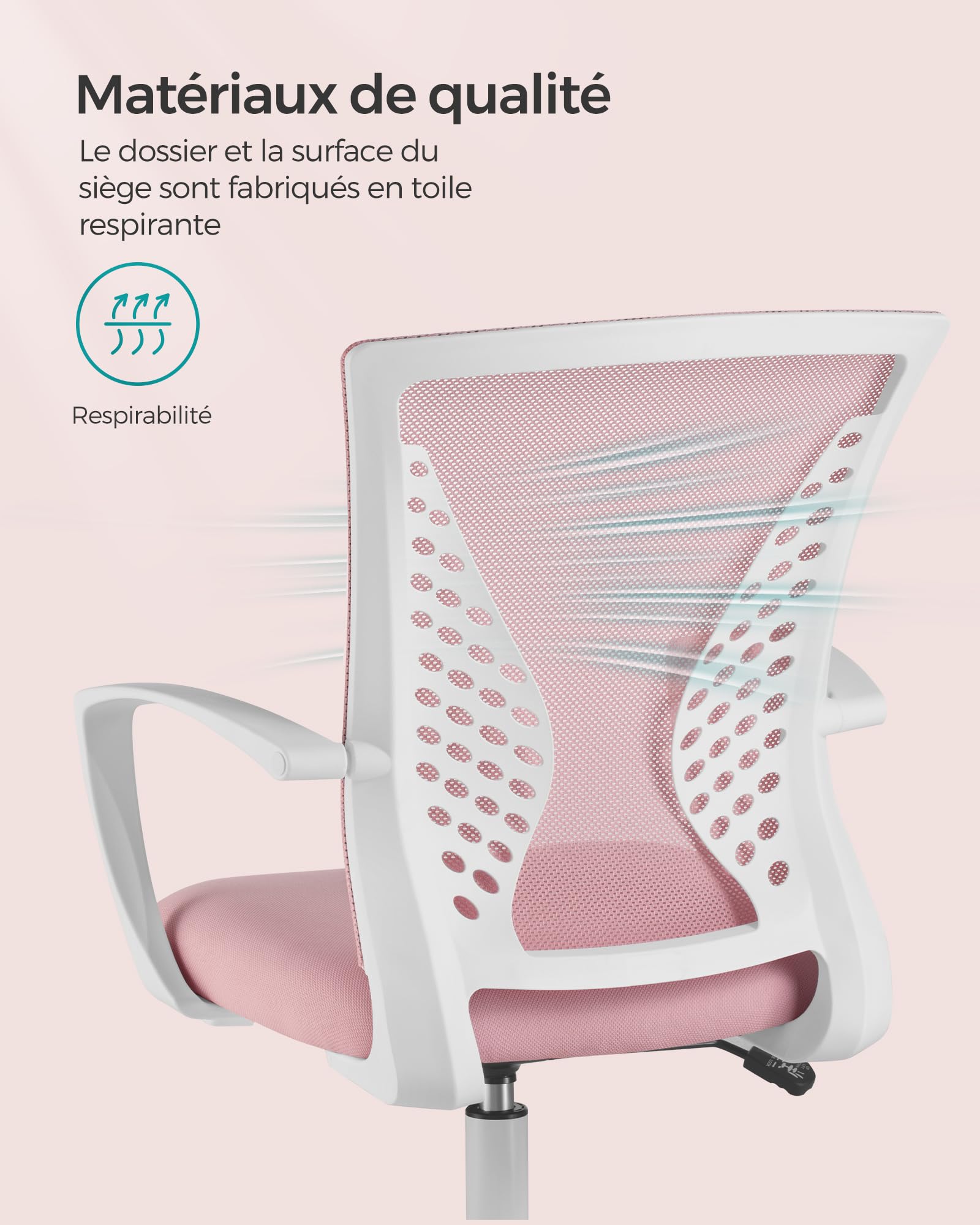 SONGMICS Fauteuil de Bureau en Toile, Chaise Ergonomique, pivotant