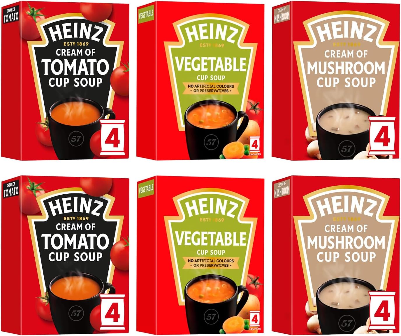 Heinz Cup Soup Selection 2 x Cream of Tomato Soup, 2 x Vegetable Cup
