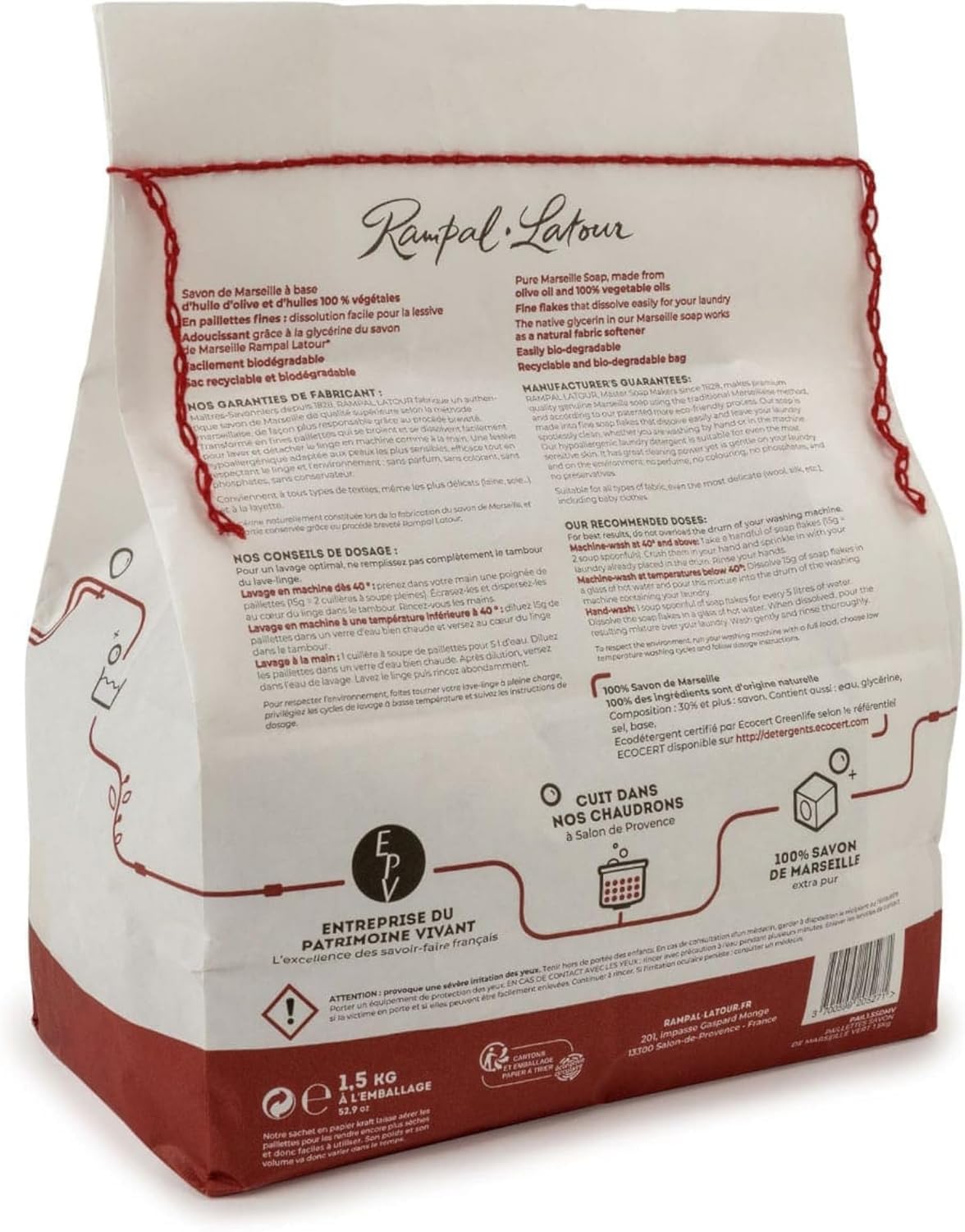 Rampal Latour - Puro sapone in scaglie per il bucato - 1,5Kg (Senza profumi - Olio d'oliva)