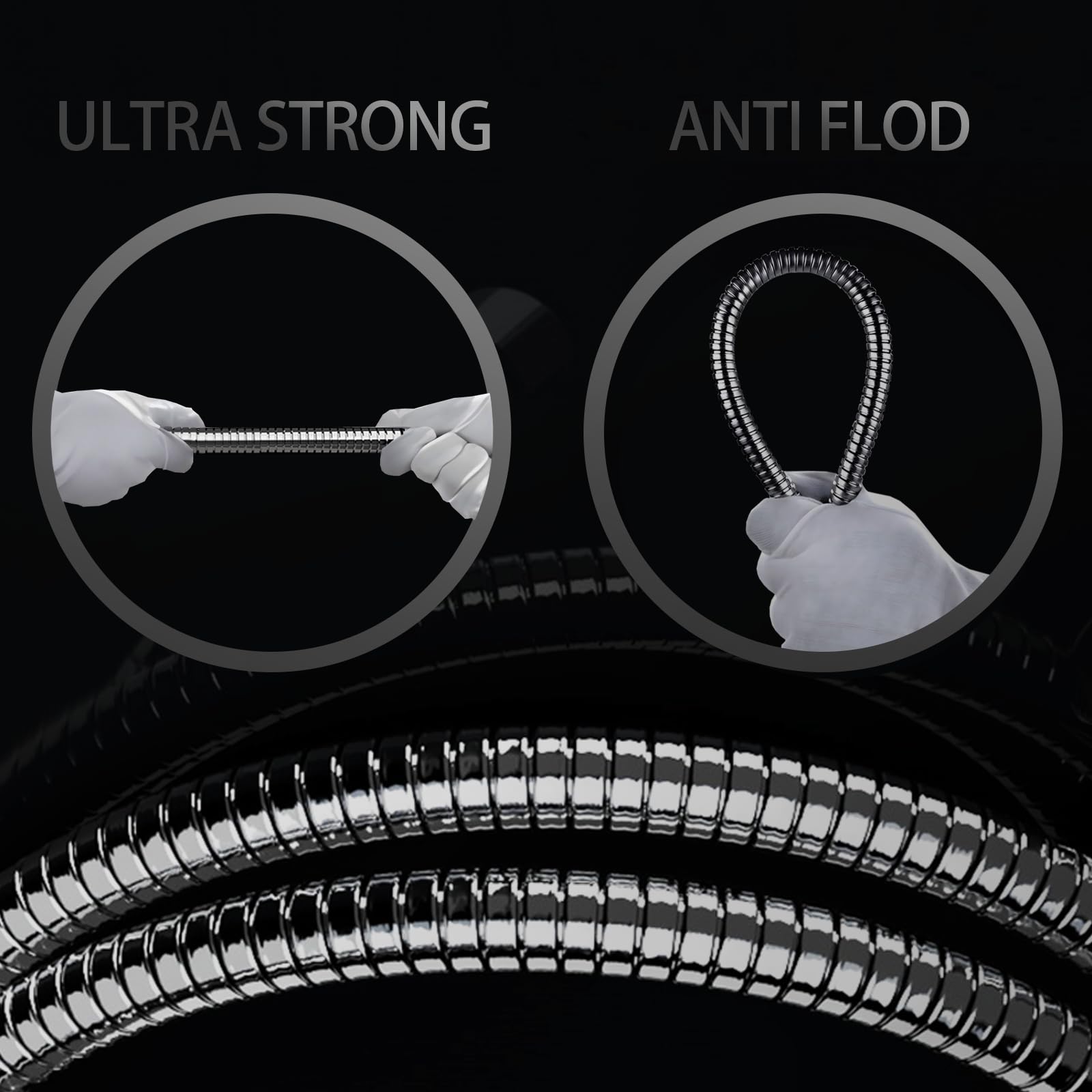 Tubo doccia flessibile da 1,5 m, in acciaio inox, anti-torsione e anti-piegatura, antiperdite, universale G1/2", cromato/argento (1.5M)