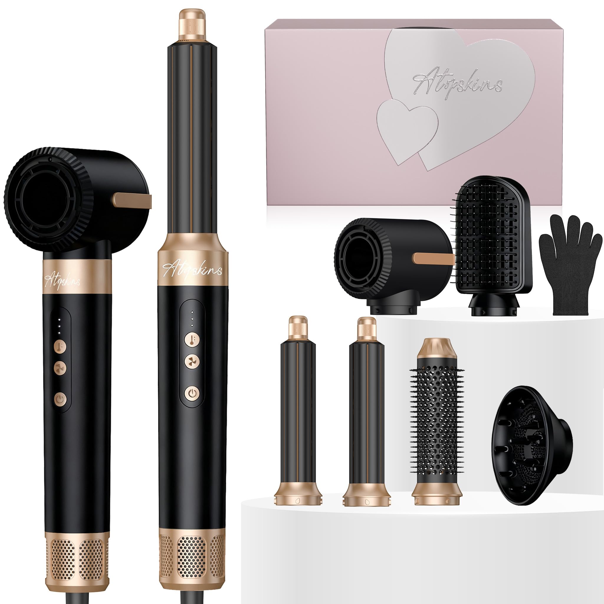 Atopskins 7 in 1 Blow Dryer Brush, Hair Dryer Brush Set 110,000 RPM with Negative Ion Hair Styler Multi Styling Dry, Curling, Volumizing,