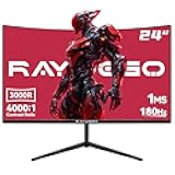 24 inch Curved Gaming Monitor 180Hz 1ms,FHD 1920×1080P,4000:1 Contrast Ratio,with FreeSync & Eye-Care Technology, Support DP, HDMI,USB,3.5mm Port for Gaming Home Office,Wall Mount Install