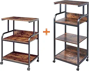 Printer Table Stand with Height Adjustable Shelf, Rolling Printer Cart with Wheels for Home Office Storage and Organization, Industrial Style