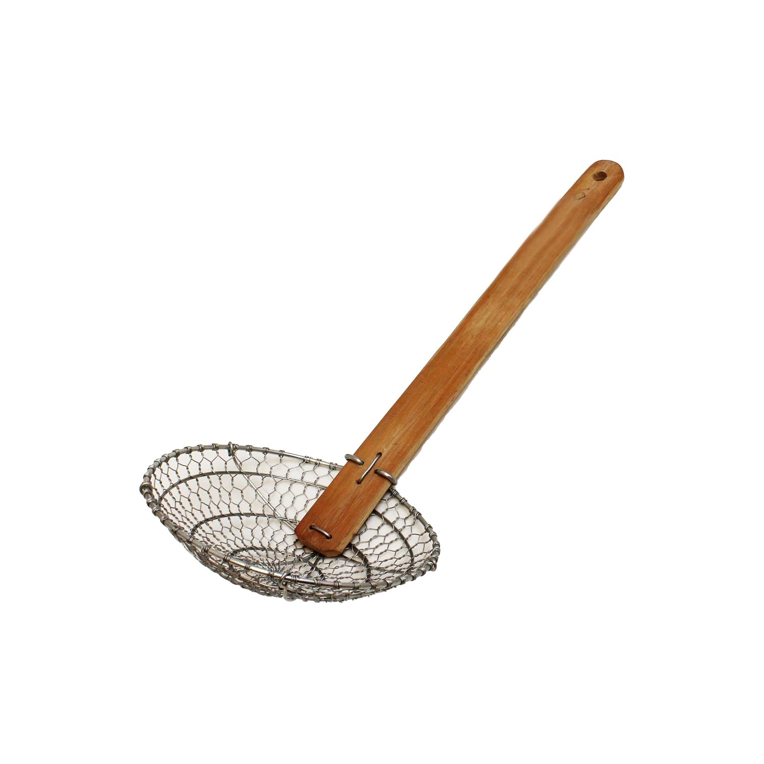 Thunder Group SLSKR006GV Skimmer, 6" Dia., 15-1/2" Long, Round, coarse mesh Wire, Riveted Bamboo Handle, Galvanized Steel