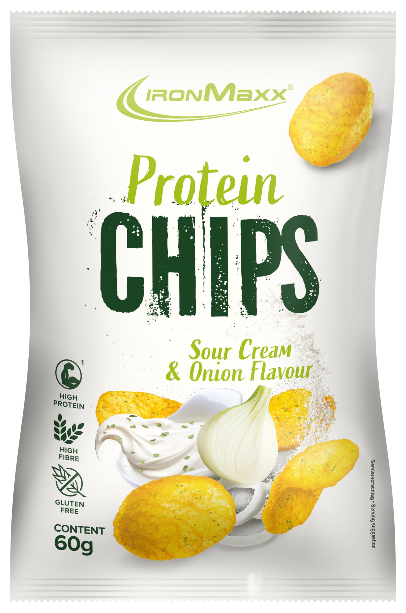 IronMaxx High Protein Chips – Sour Cream & Onion 60g | Low Carb, Glutenfrei & Zuckerarm | Knuspriger Eiweiß-Snack