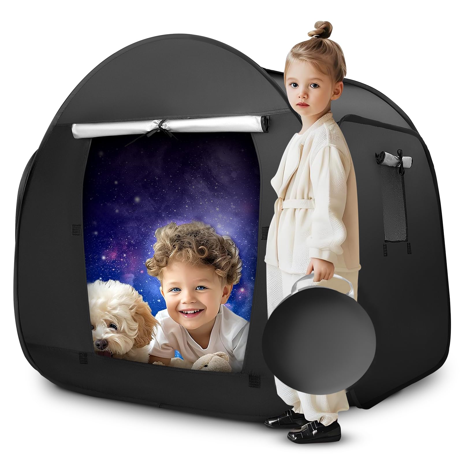 Tenda sensoriale per bambini per giocare e rilassarsi. Mini tenda ausiliaria per autismo, SPD, paure, caverna pop-up scura per bambini autistici | per casa o scuola