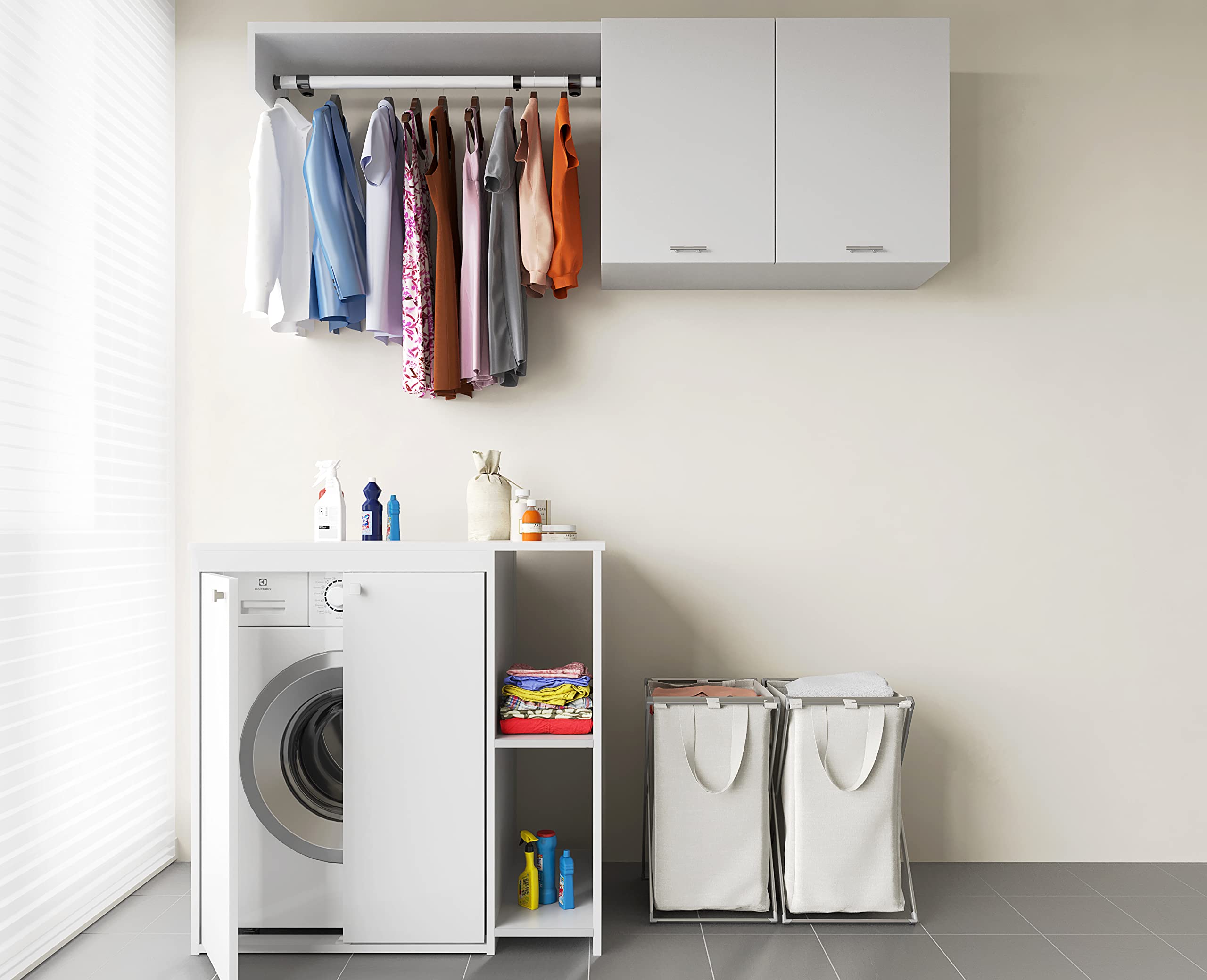 Negrari Mobile Coprilavatrice in resina PVC, Resistente all'umidità, Kit di fissaggio a muro incluso, Mobile porta oggetti, Interno e Esterno, L95 x P60 x H94 cm, Bianco | Resistente all'umidità, Kit di fissaggio a muro incluso, per Interno e Esterno, L95