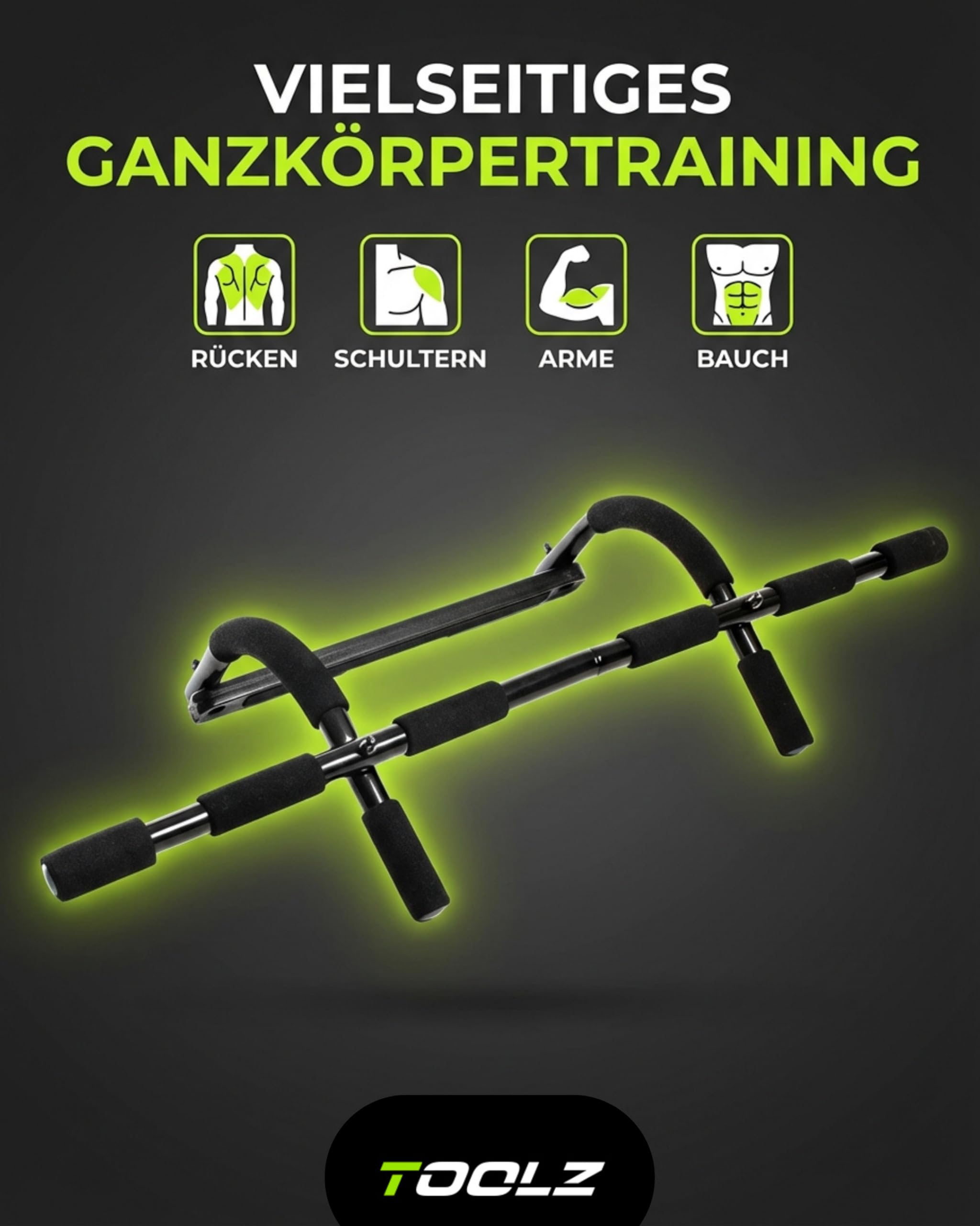 TOOLZ Klimmzugstange Türrahmen – Pull Up Bar für Zuhause – Klimmzugstange Tür – Türreck & Multifunktions Reckstange Indoor – Barfix Trainingsgerät