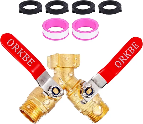 Garden Hose Splitter 2 Way Heavy Duty, Y Valve Brass Hose Splitter With Stainless Steel Long Handle, Outdoor Full Flow Hose Splitter Connector, Y Valve Spigot Splitter 2 Way 3/4" GHT Thread