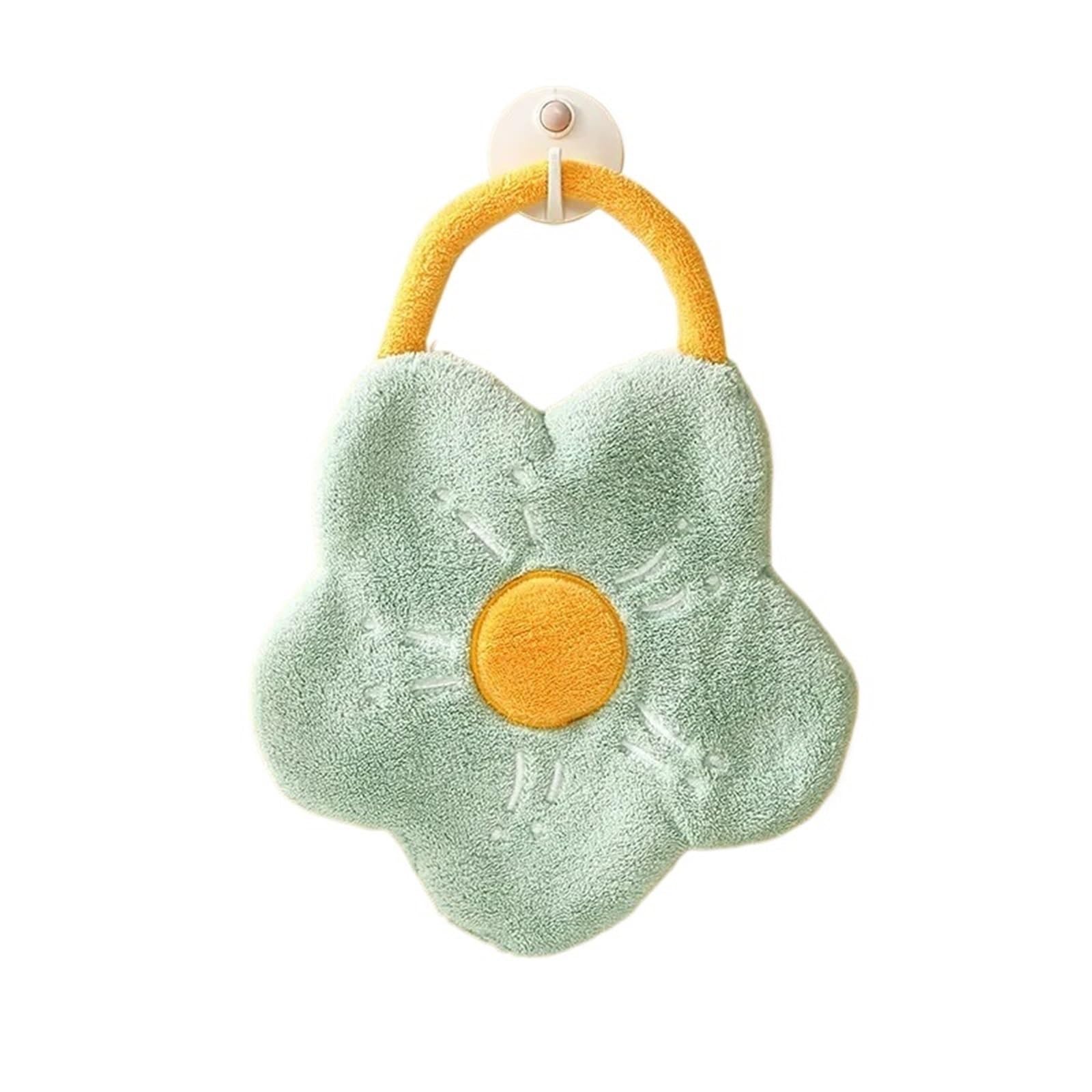 FGUJSUR Hand Towels Quick Dry Hand Towels Coral Fleece Wipe Handkerchief Absorbent Creative Flower Shape(GREEN)
