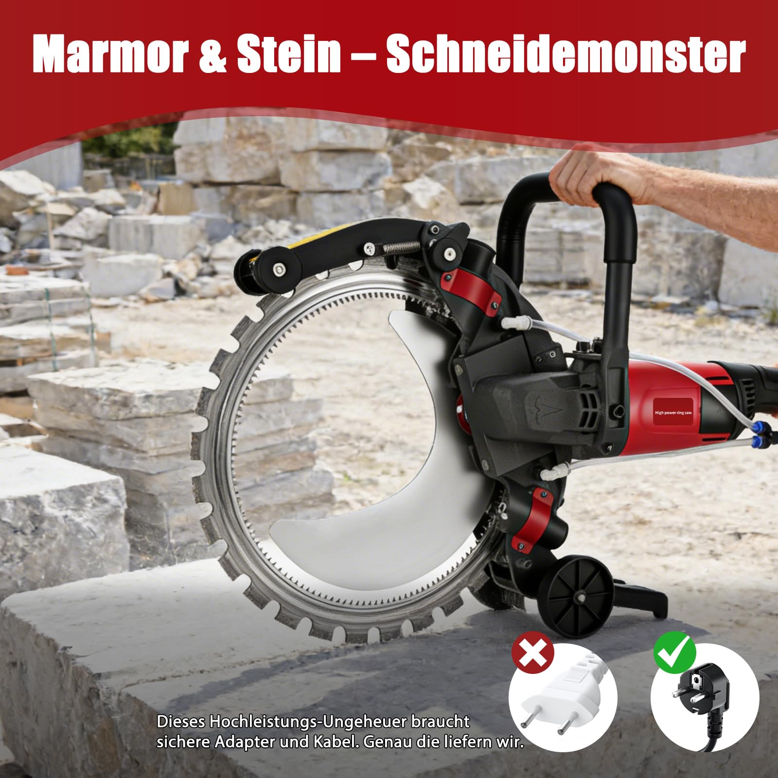 Elektrisch Betonsäge 5000W, 408 mm Diamantblatt, Schnitttiefe 300 mm | 2200 U/min Hochleistungs-Kreissäge Steinsäge mit Wasserpumpe für Stein und Ziegel Nassschneid