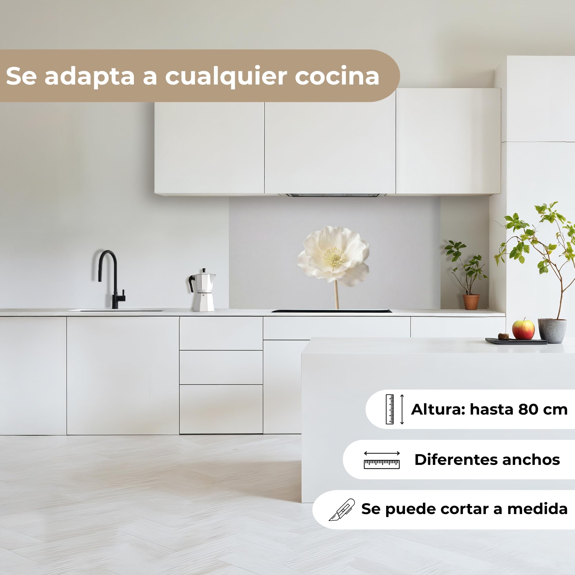 KitchenYeah© Antisalpicaduras Cocina 80x150 cm Adhesivo Salpicadero Protector Pared Salpicaduras Revestimiento Flor - Minimalista -Blanco