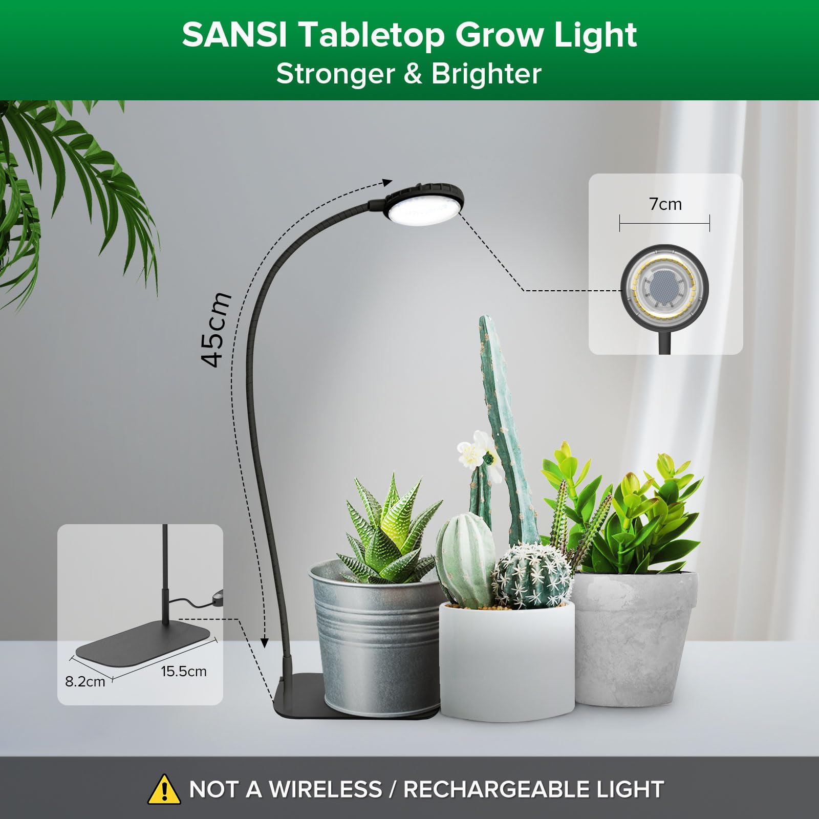 SNASI Lámpara de cultivo para plantas de interior, 12 W, espectro completo, regulable, ideal para macetas, suculentas y jardinería de interior, temporizador de 3/6/12h