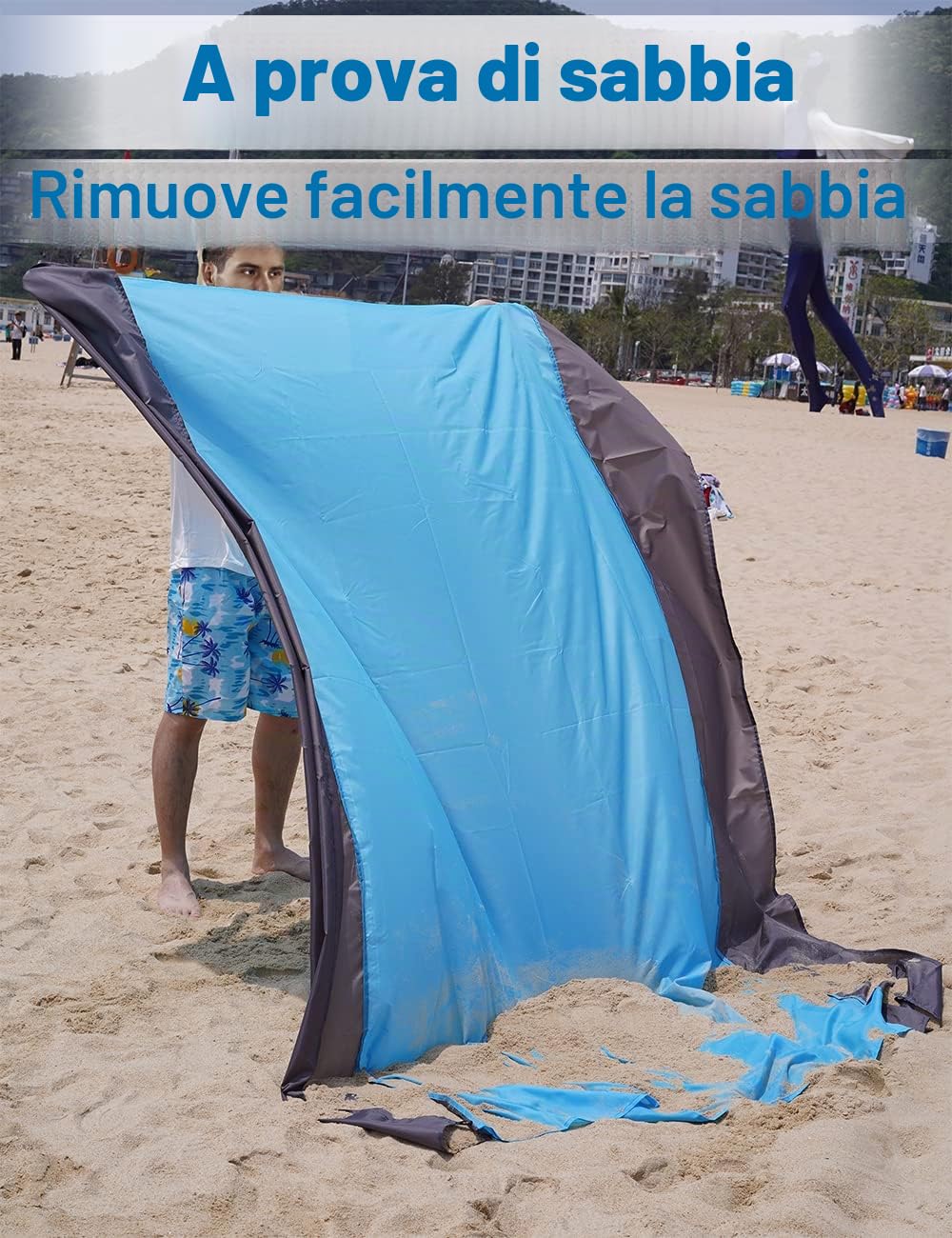 Coperta da Spiaggia Impermeabile 250 x 200 cm Antisabbia Telo Spiaggia Grande per 5-8 Persone Blu