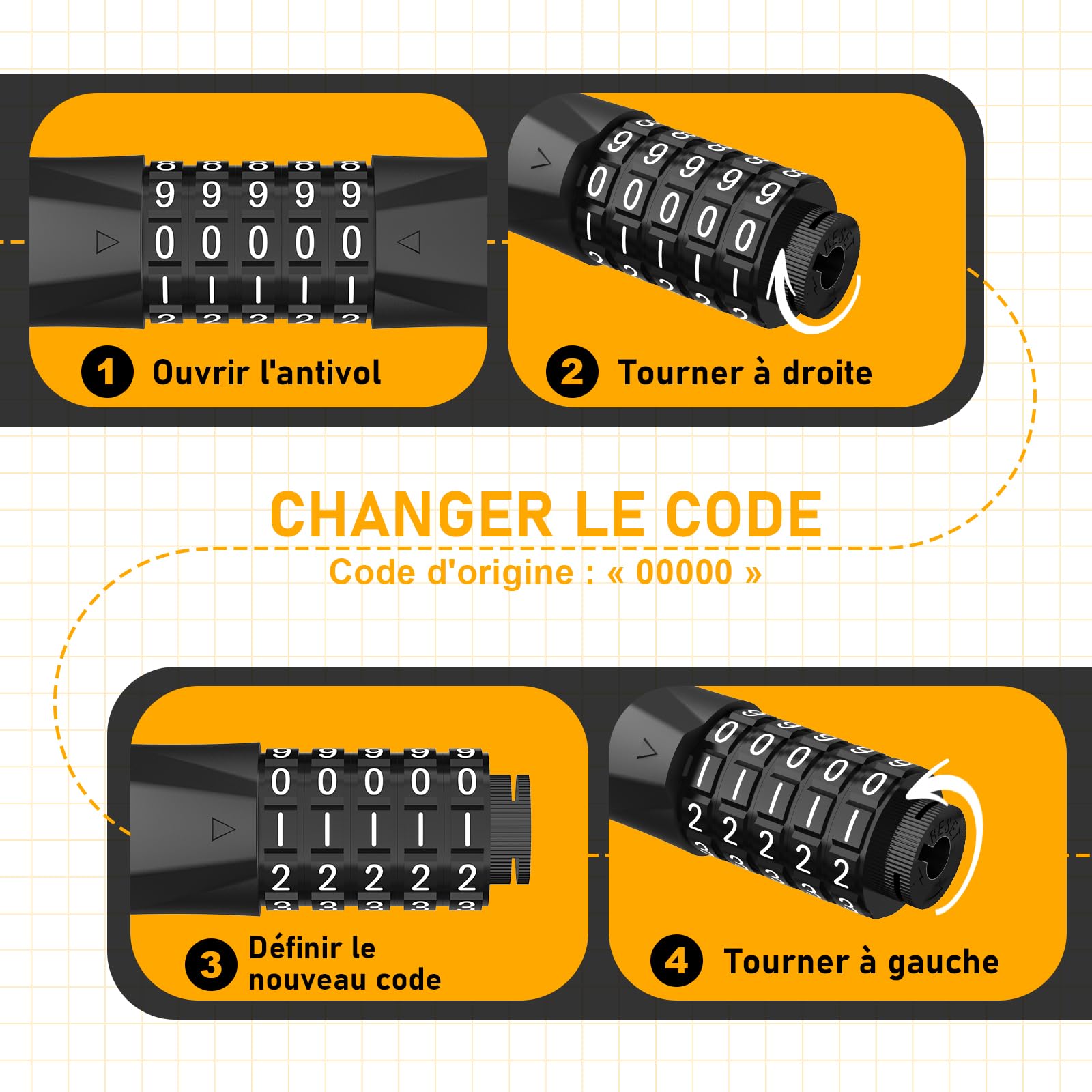 Cadenas Trotinette Electrique, Antivol Trotinette Electrique 105 cm, Cadenas à Combinaison à 5 Chiffres, Antivol Velo, Cable-Serrure à Double Tête, Accessoires Trottinette Electric
