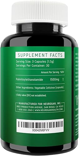 Miniatura 2 de Suplemento de palmitoiletanolamida ultra micronizada (guisante)  1500 mg por porción  altamente purificado y biodisponible  90 cápsulas  Apoyo